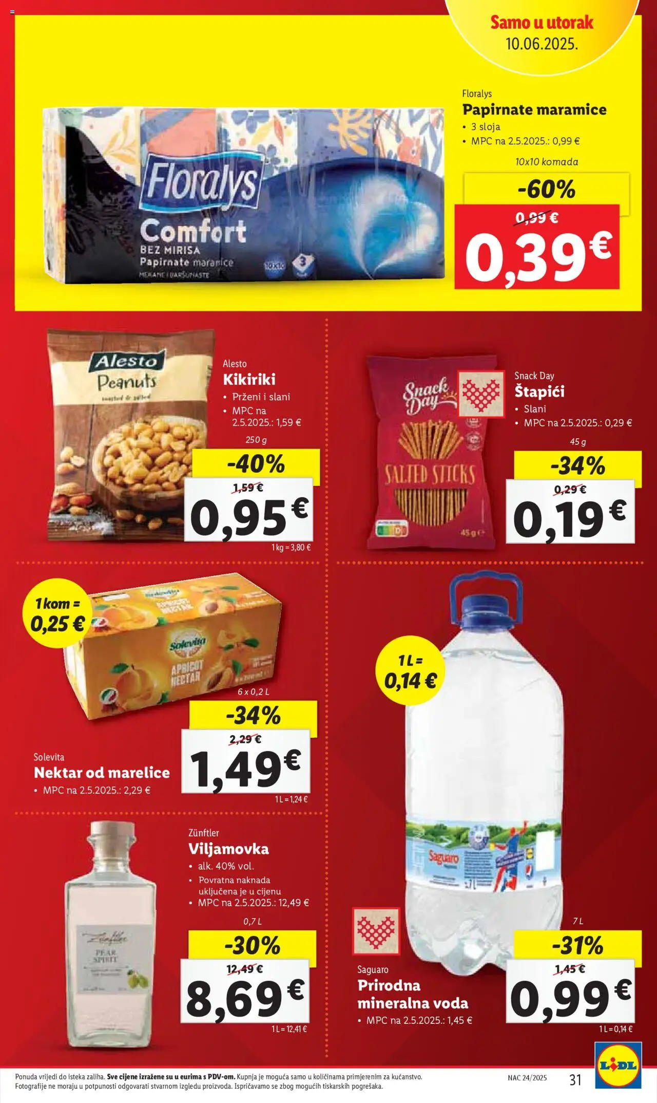 Lidl katalog | vrijedi od 09.06.2025 | Stranica: 31 | Proizvodi: Mineralna voda, Marelice, Kikiriki, Voda