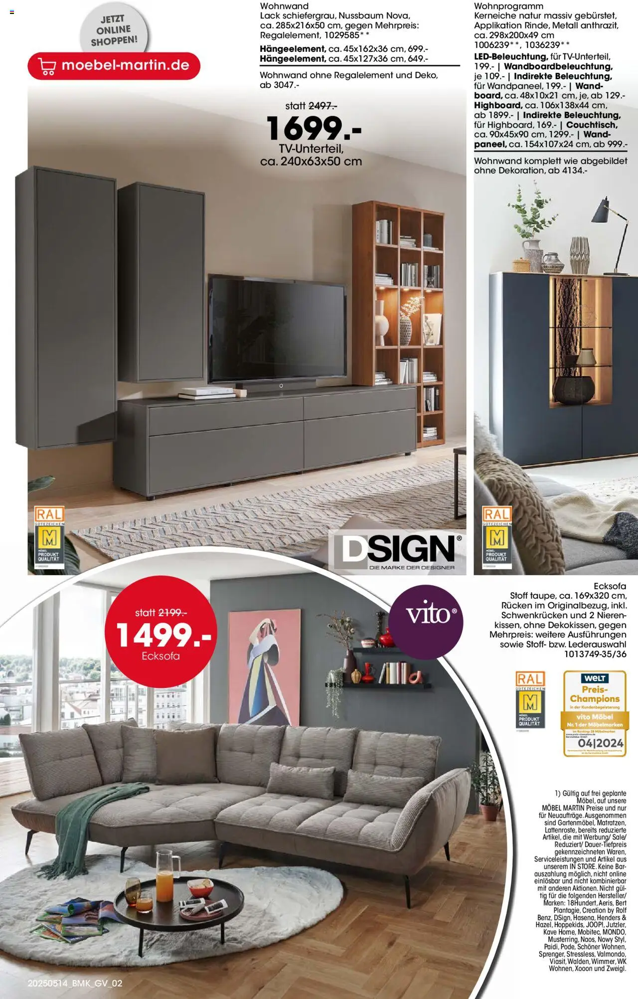 Möbel Martin Prospekt 	 - gültig ab dem 14.05.2025 | Seite: 2 | Produkte: Ecksofa, Wohnwand, Sofa