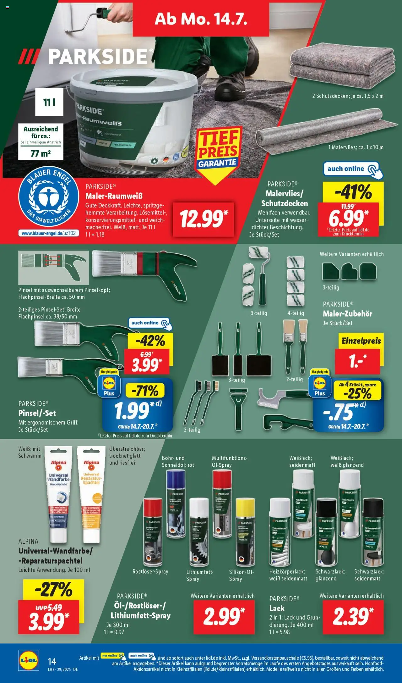Lidl Prospekt Heppenheim - gültig ab dem 14.07.2025 | Seite: 20 | Produkte: Heizkörper, Pinsel, Wandfarbe, Wasser