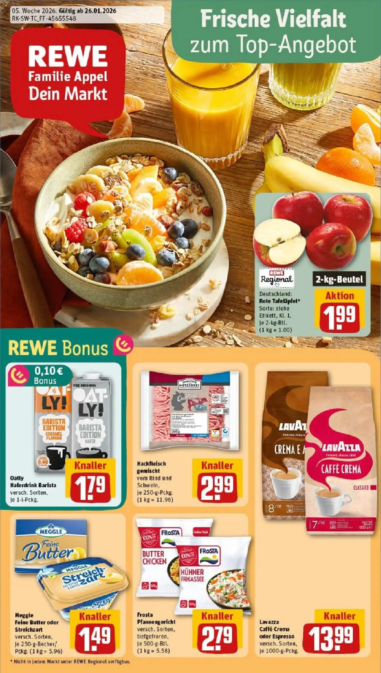 Rewe prospekt Speyer	 – gültig ab 26.01.2026 | Seite: 1 | Produkte: Lavazza, Haferdrink, Oatly, Hackfleisch