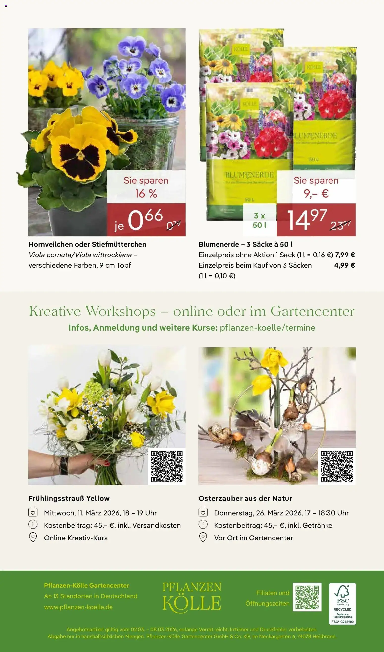 Pflanzen-Kölle - Pflanzen-Kölle: Weltfrauentag – gültig ab 02.03.2026 | Seite: 20 | Produkte: Stiefmutterchen, Blumenerde, Uhr