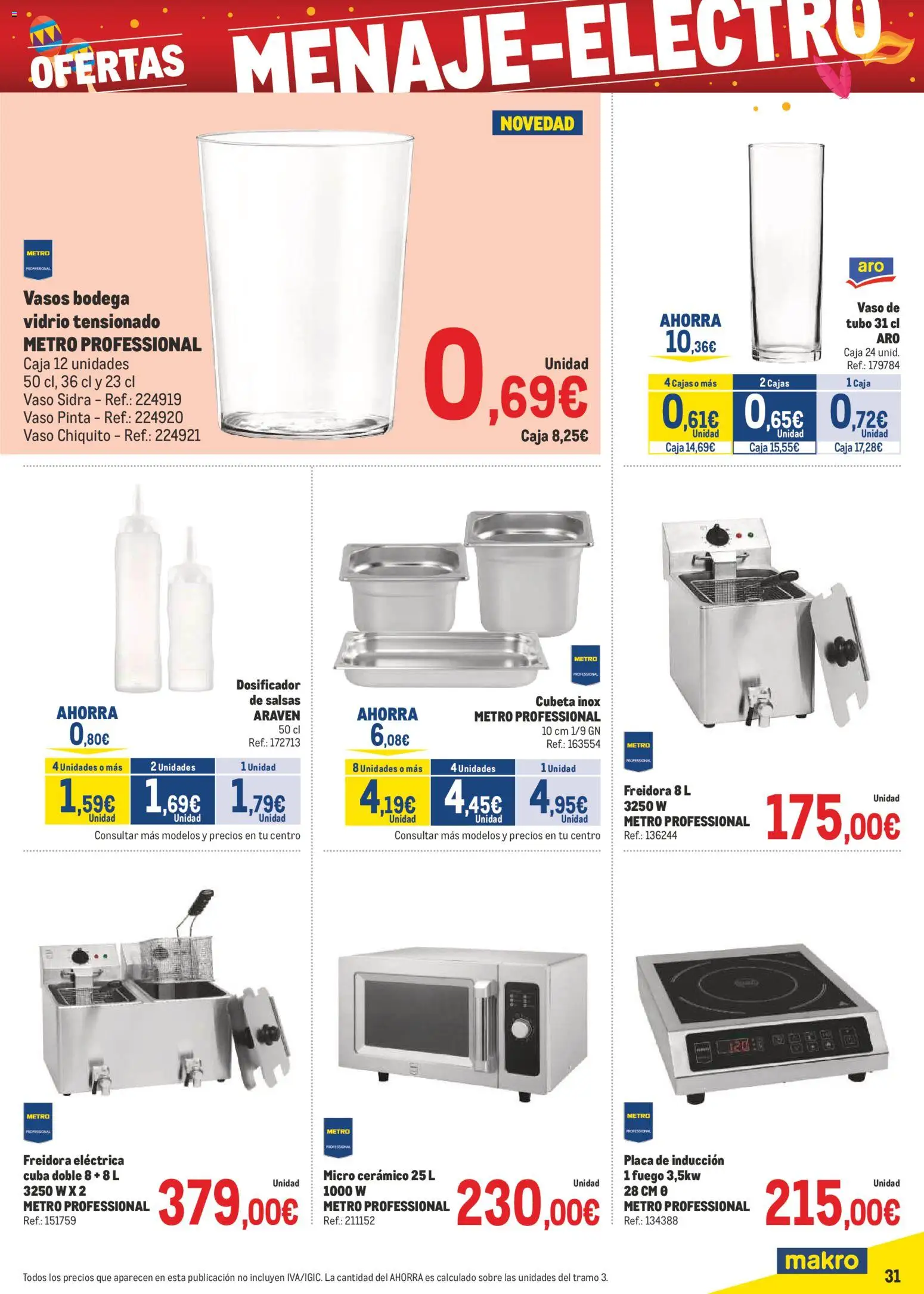 Makro - Precios Canarias │ válido desde el 02.02.2026 | Página: 31 | Productos: Vasos, Freidora, Vaso pinta, Caja