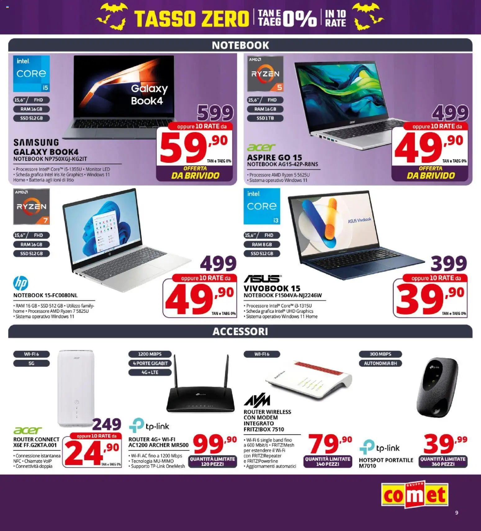 Volantino Comet del 23.10.2025 | Pagina: 9 | Prodotti: Router, Monitor, Notebook, Samsung