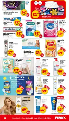 Náhled letáku Penny Market leták - Čtvrtečník od 15.01.2026 | Strana: 27 | Produkty: Sprchový gel, Parodontax, Pampers, Corega tablety