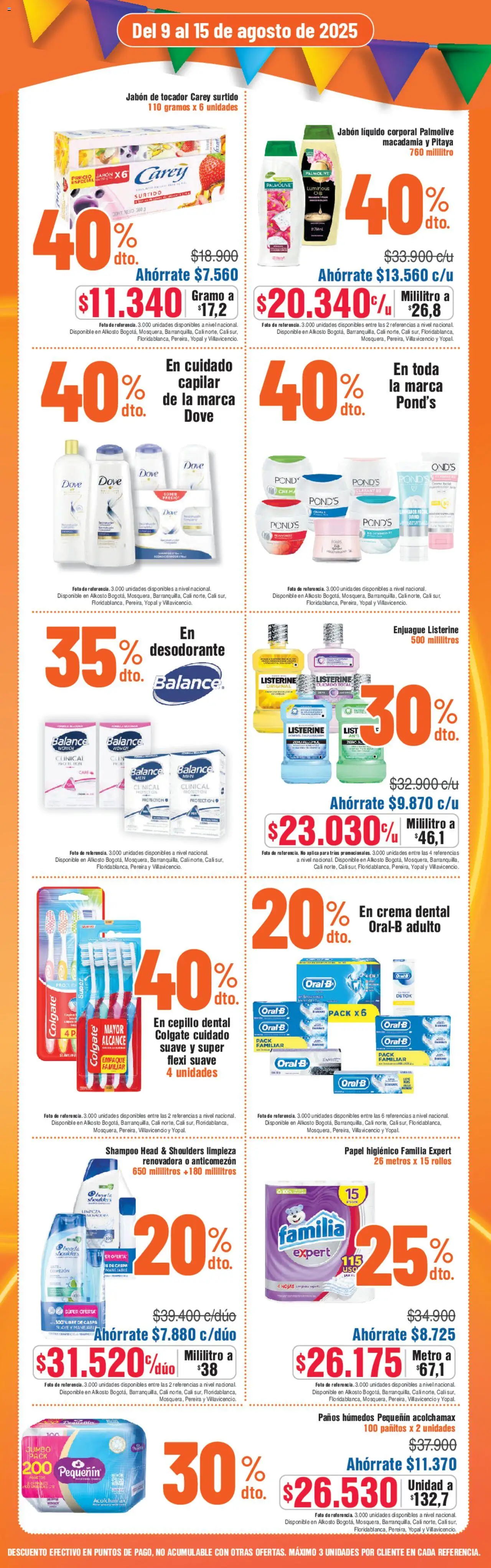 Alkosto folleto │ válido desde el 09.08.2025 | Página: 5 | Productos: Cepillo, Jabón, Desodorante, Papel higienico