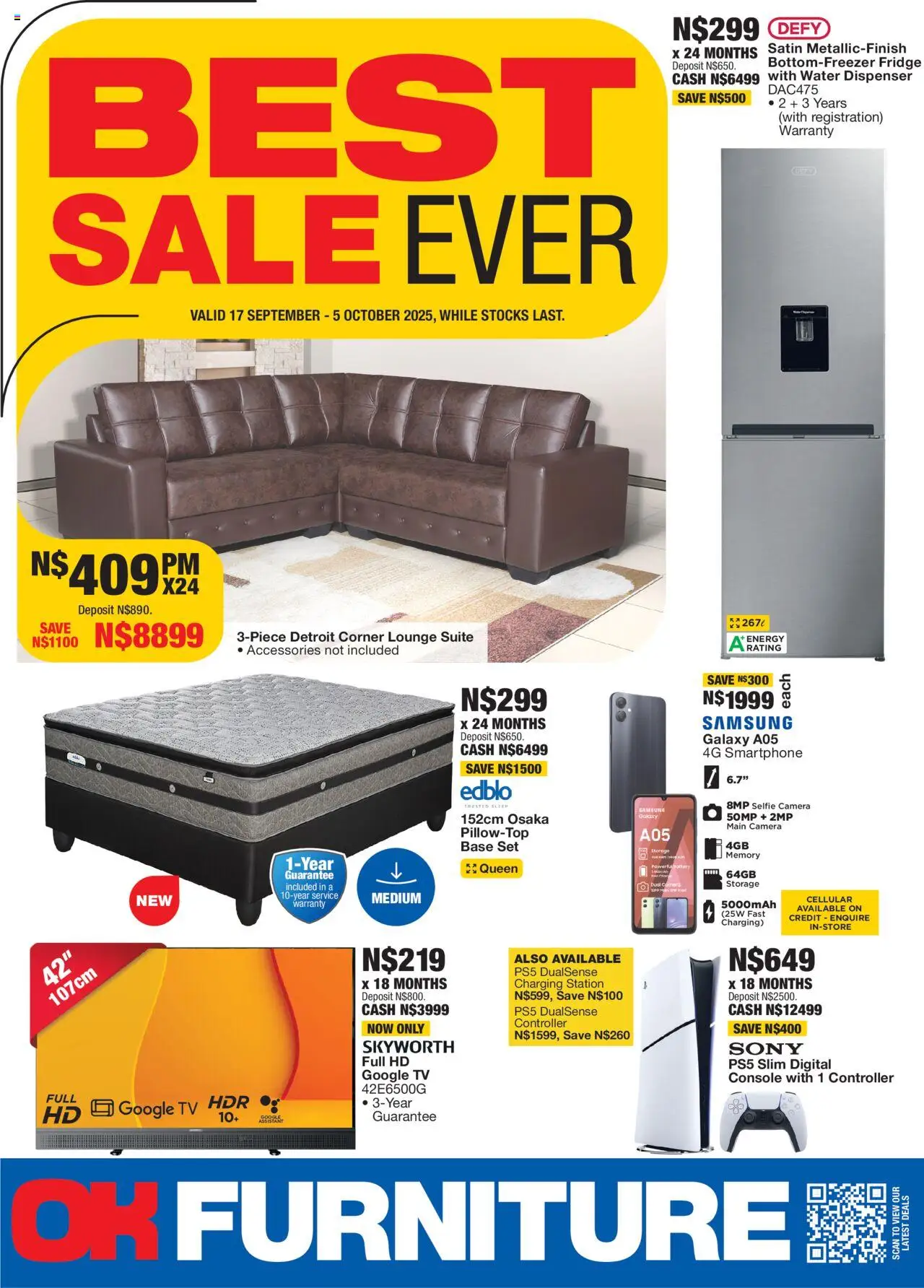 New OK Furniture catalogue – valid from 17.09.2025 | Page: 1 | Products: Smartphone, Camera, TV, Lounge suite