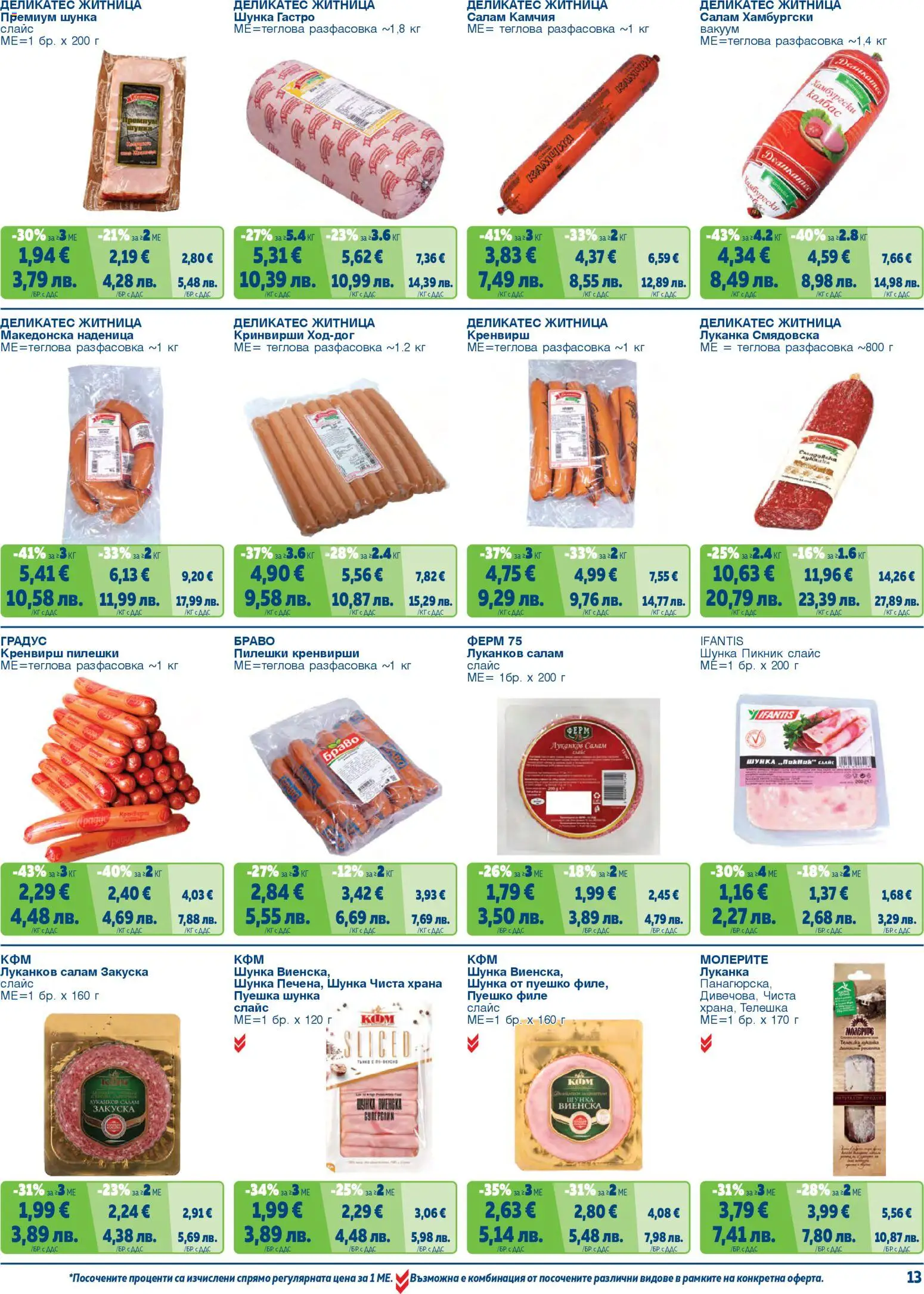 {H1} | Страница: 13 | Продукти: Салам, Колбас, Филе, Кренвирши