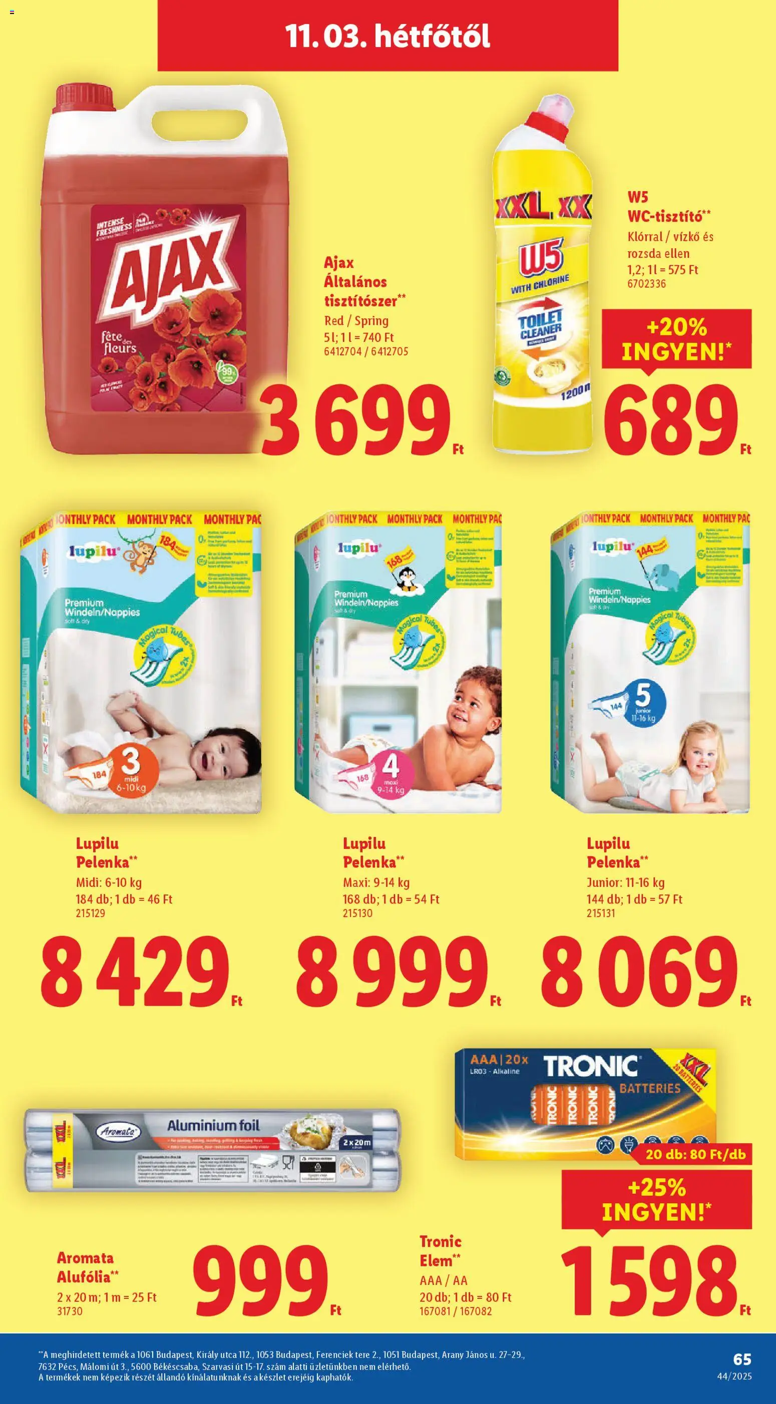 Lidl akciós ujság - amely érvényes a következő dátumtól: 30.10.2025 | Oldal: 65 | Termékek: Pelenka