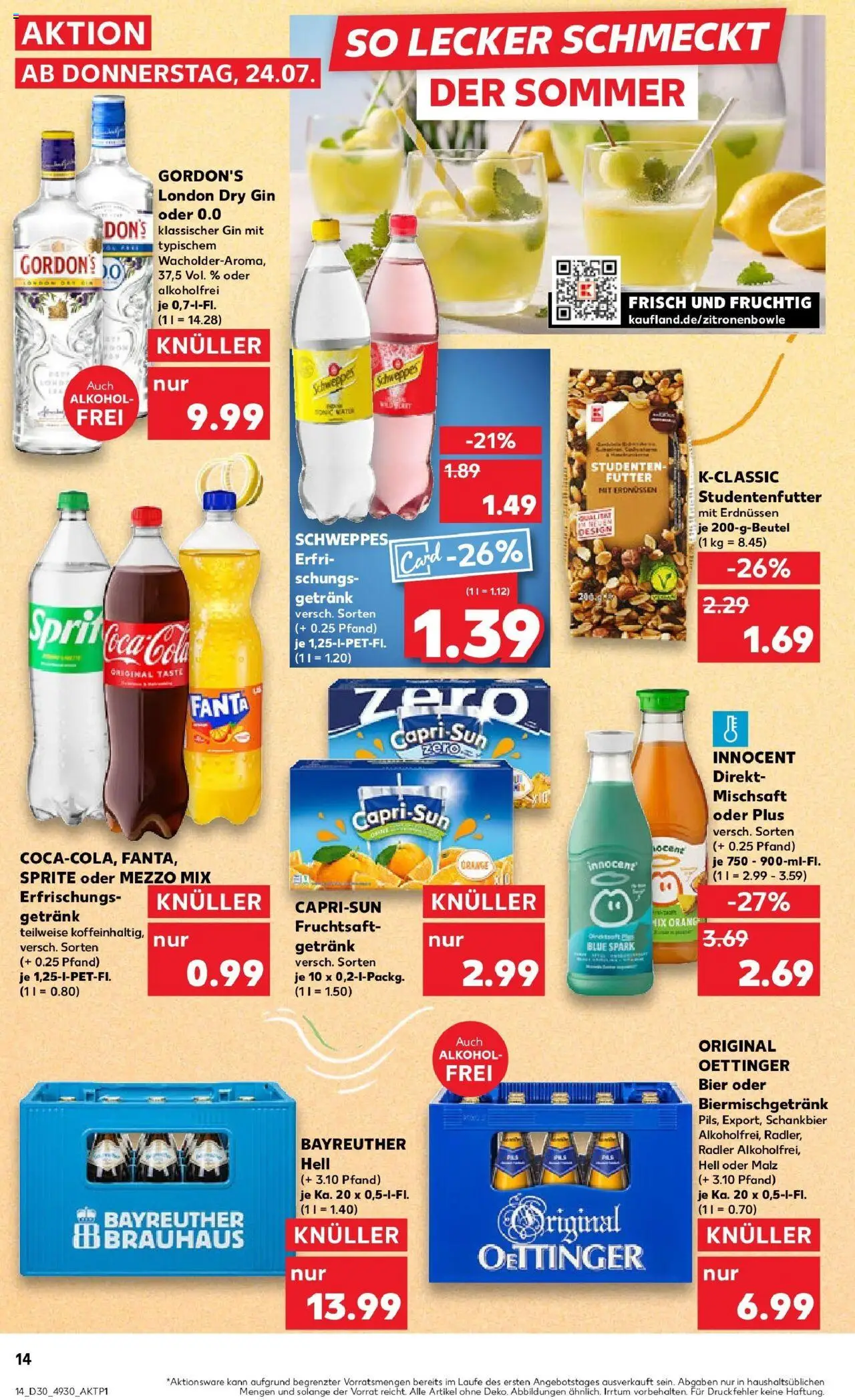 Kaufland prospekt Bottrop	 - gültig ab dem 23.07.2025 | Seite: 14 | Produkte: Mezzo mix, Sprite, Oettinger, Fruchtsaft