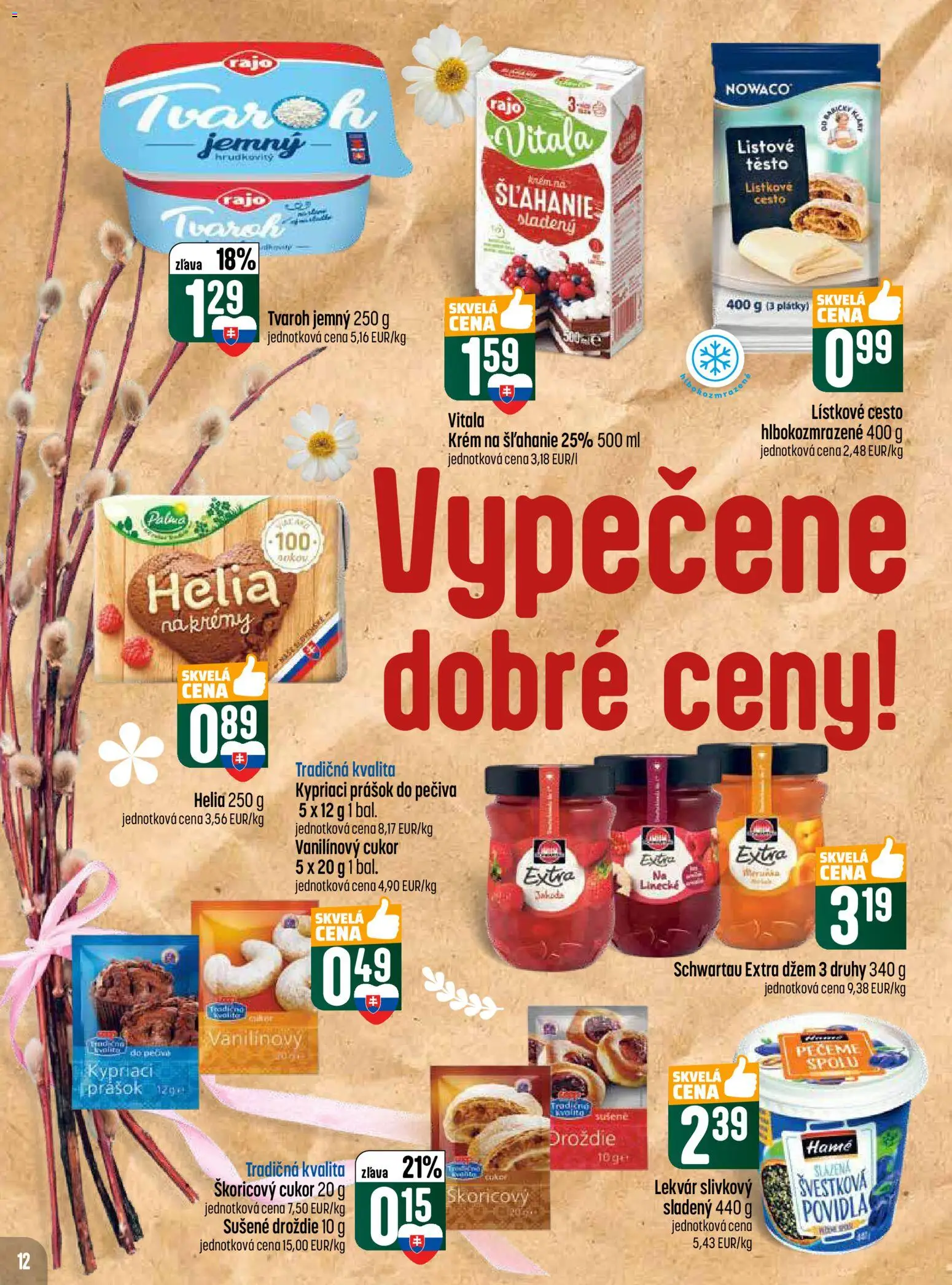Nové COOP Jednota akcie – leták je platný od 19.03.2026 | Strana: 12 | Produkty: Prášok do pečiva, Lístkové cesto, Krém, Tvaroh