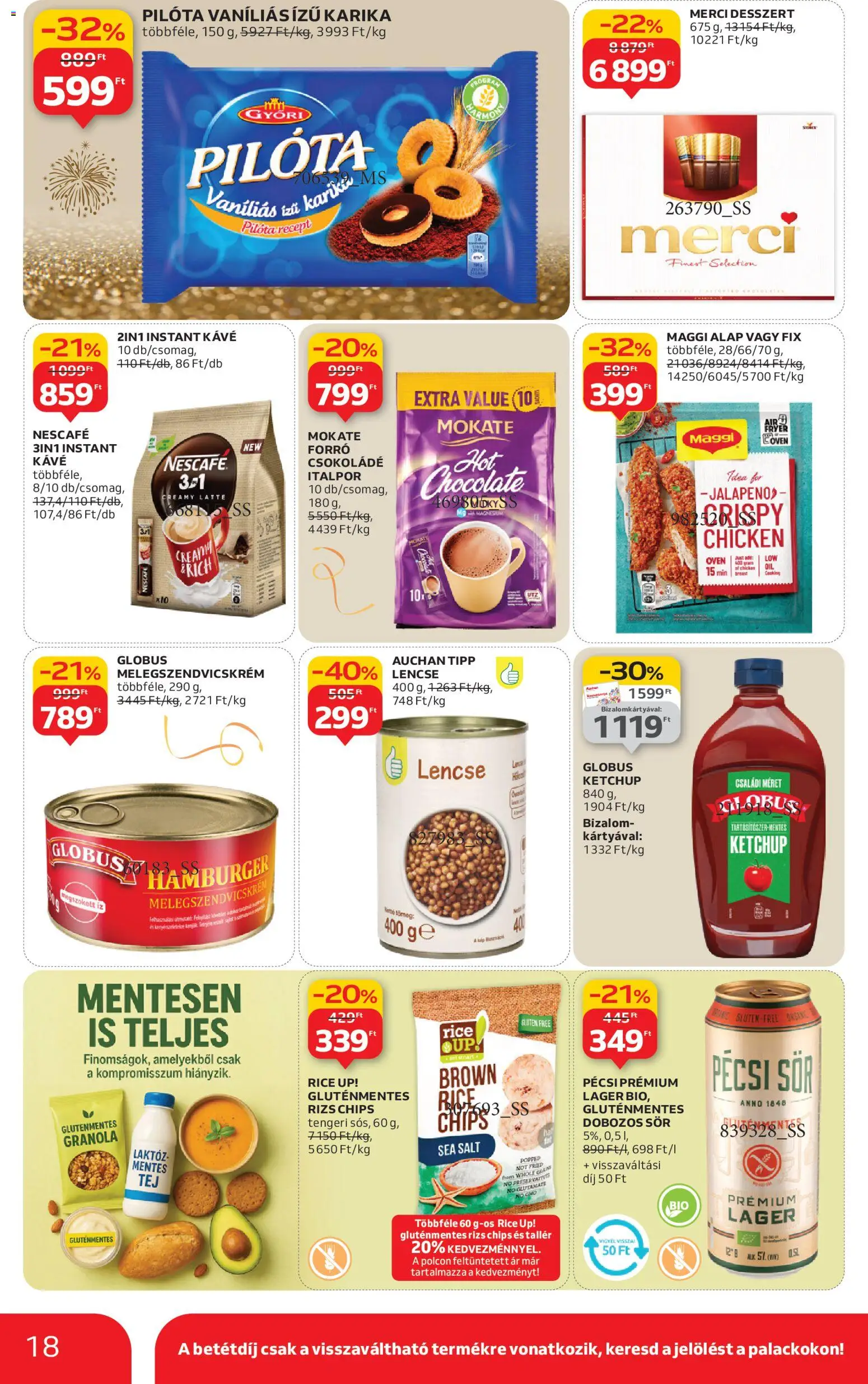 Auchan akciós ujság - amely érvényes a következő dátumtól: 27.12.2025 | Oldal: 18 | Termékek: Nescafé, Kiseli krastavci, Hamburger, Granola