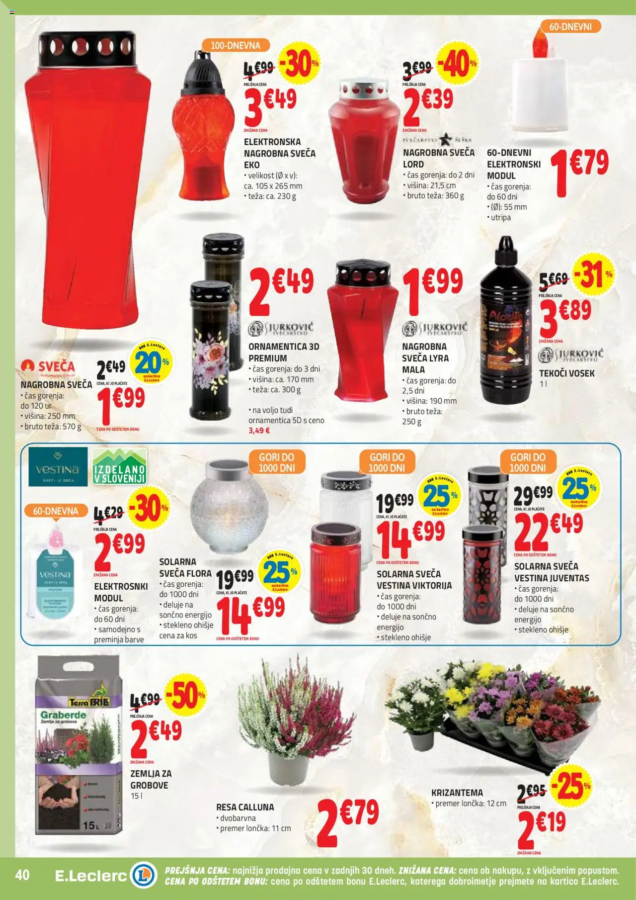Novi E.leclerc katalog ponudbe – veljaven od 08.10.2025 | Stran: 40 | Izdelki: Žemlja, Teza, Sveča, Kos