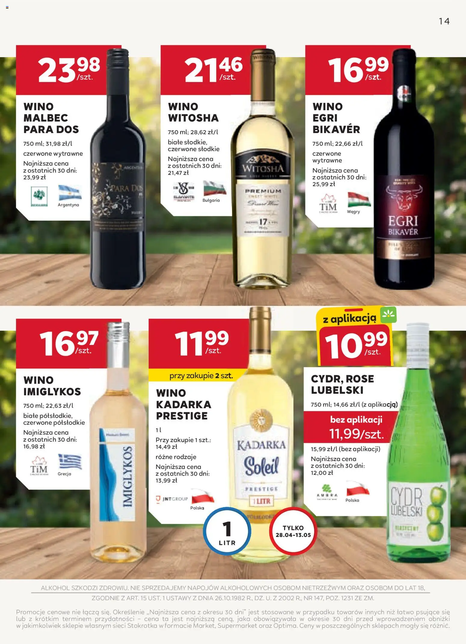Stokrotka gazetka - Oferta alkoholowa od 16.04.2026 | Strona: 14 | Produkty: Stokrotka, Cydr, Wino, Alkohol