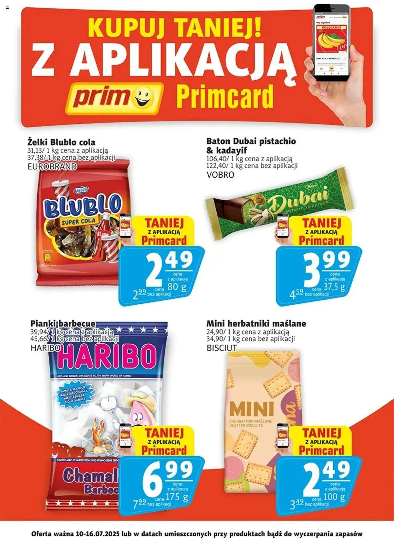 Prim Market Promocje - Primcard od 10.07.2025 | Strona: 1 | Produkty: Herbatniki, Baton, Żelki, Pianki
