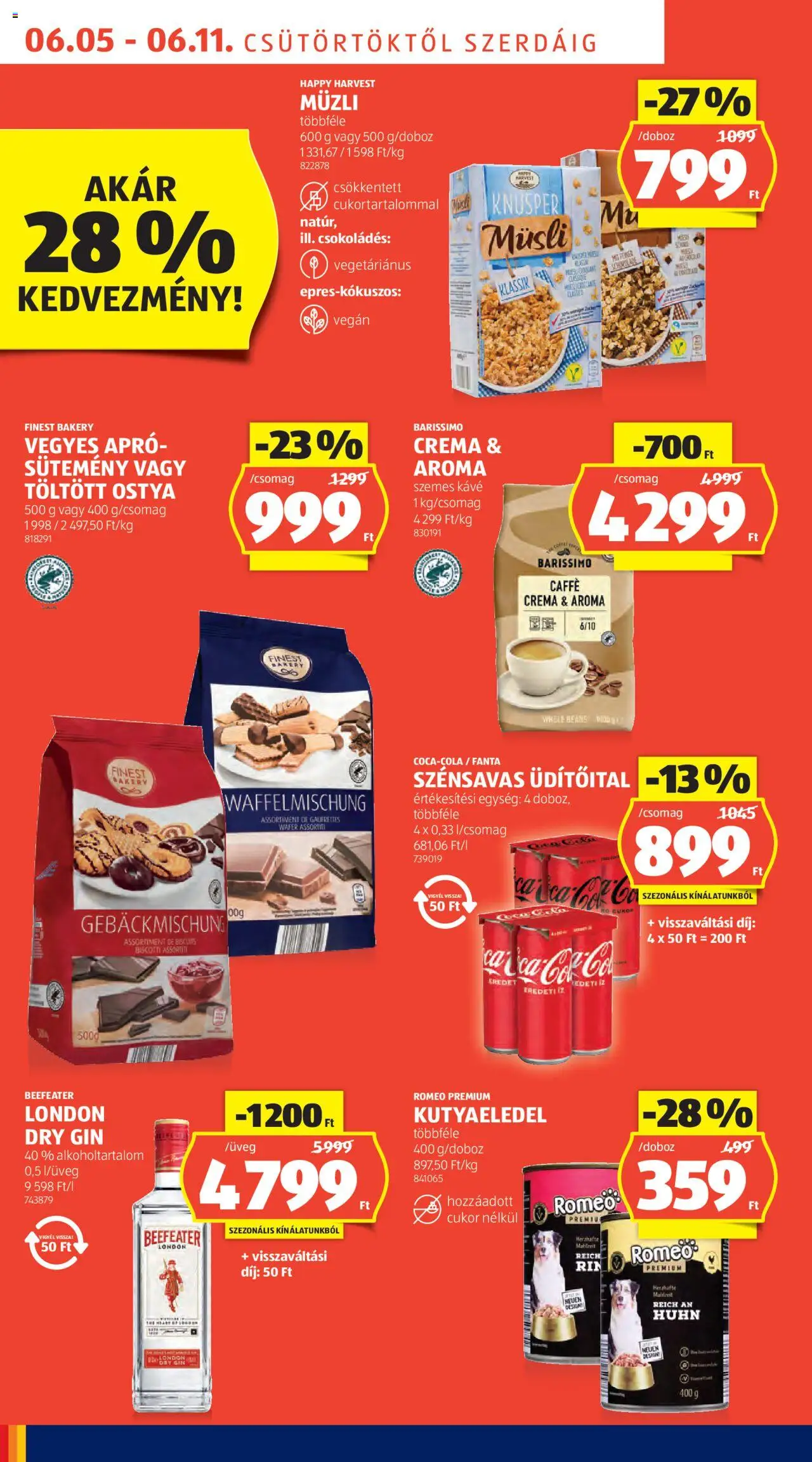 Aldi akciós ujság - amely érvényes a következő dátumtól: 05.06.2025 | Oldal: 6 | Termékek: Müzli, Kutyaeledel, Gin, Sütemény