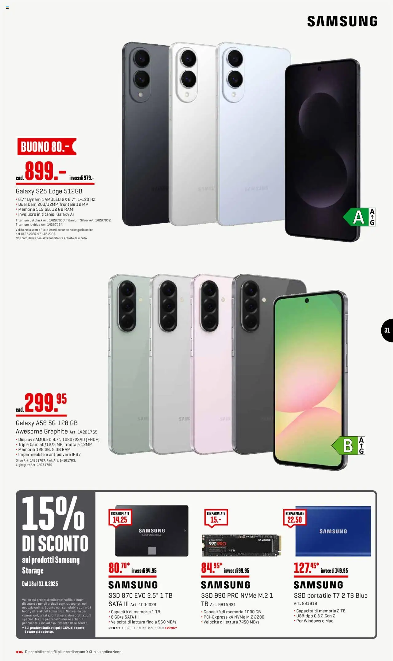 Interdiscount Aktionen IT ab 25.08.2025 | Seite: 31 | Produkte: Samsung, Usb