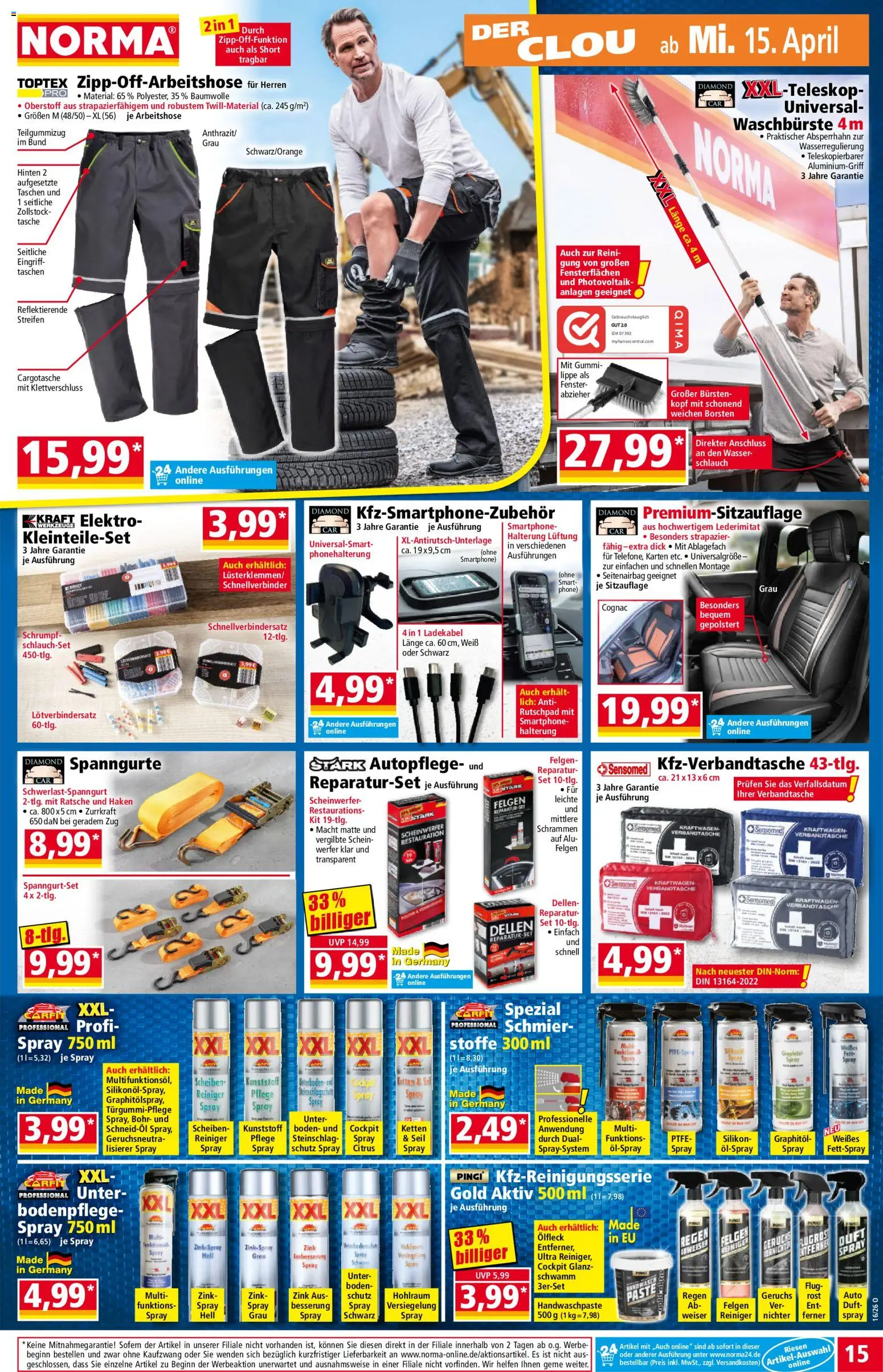 Norma Prospekt 	 – gültig ab 13.04.2026 | Seite: 15 | Produkte: Tasche, Wasser, Ladekabel, Smartphone