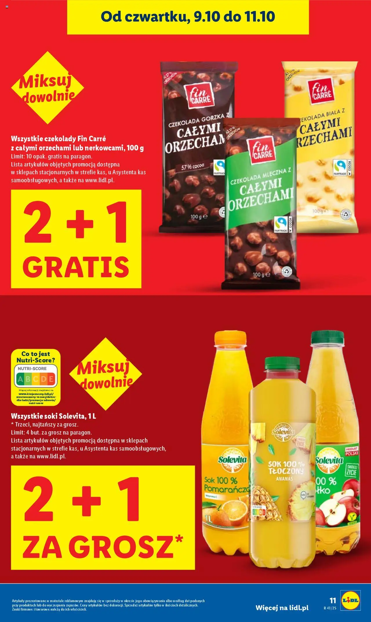 Lidl Gazetka od 09.10.2025 | Strona: 11 | Produkty: Czekolada mleczna, Soki, Czekolada, Sok