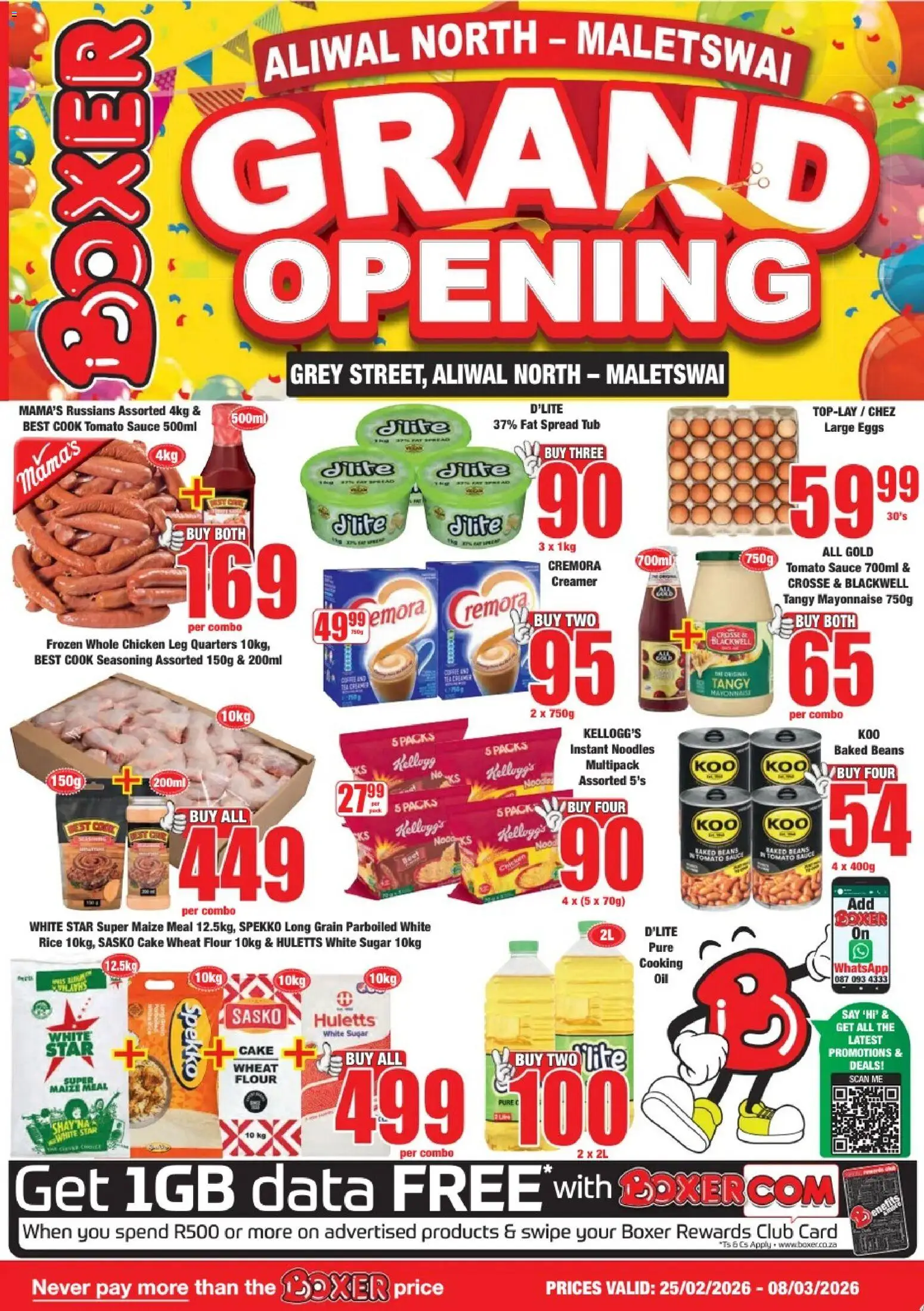New Boxer catalogue – valid from 25.02.2026 | Page: 1 | Products: Baked beans, Maize meal, Chicken, Fat spread