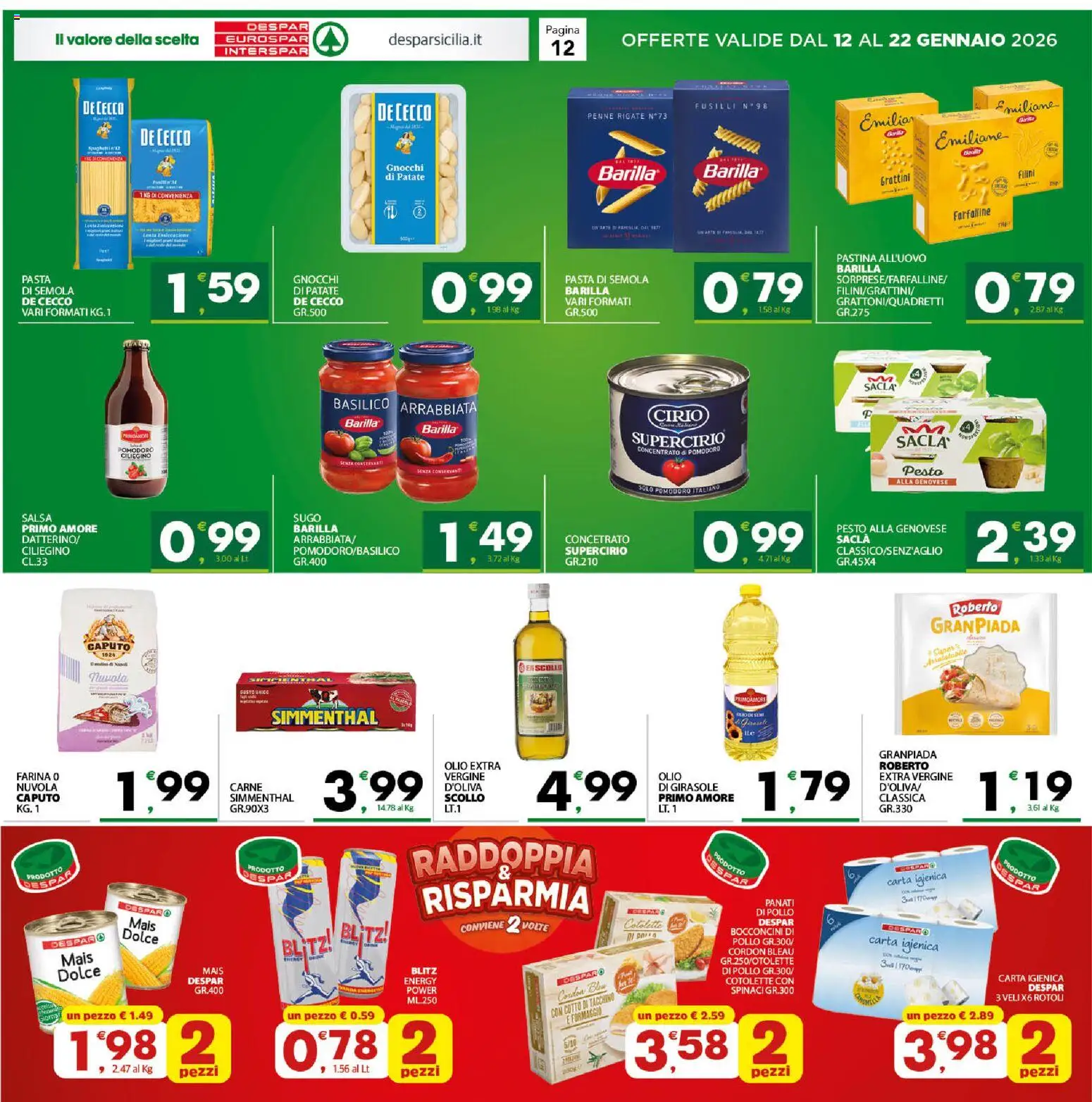 Volantino Interspar del 12.01.2026 | Pagina: 12 | Prodotti: Pollo, Salsa, Spinaci, Penne