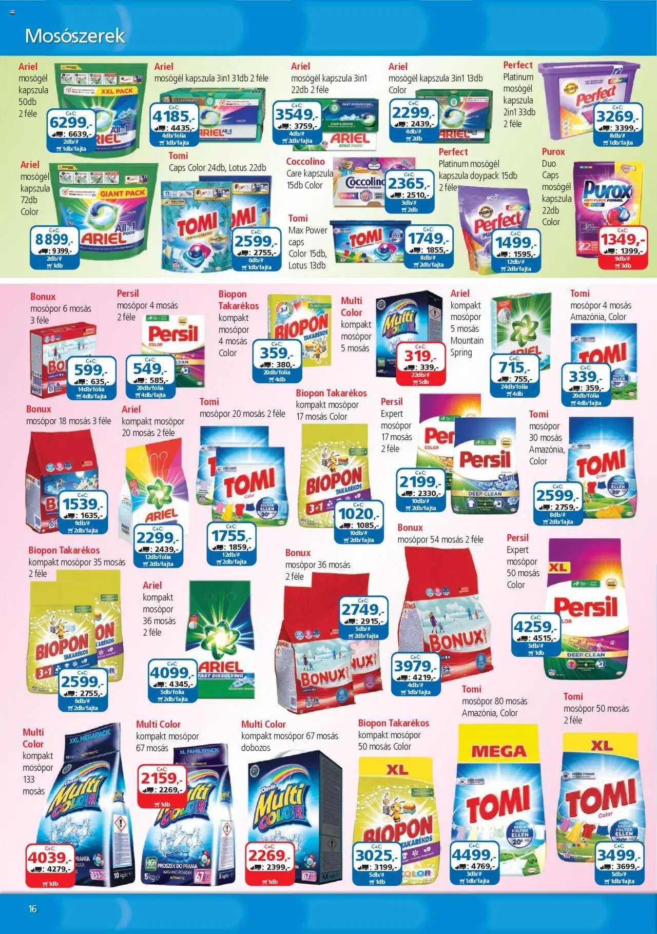 ÁRKLUB akciós ujság - amely érvényes a következő dátumtól: 01.08.2025 | Oldal: 16 | Termékek: Ariel, Coccolino, Persil, Mosópor