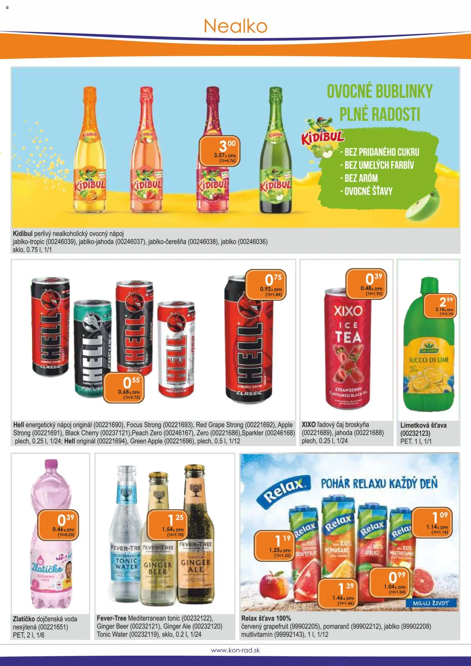 Nové KON - RAD akcie – leták je platný od 01.04.2026 | Strana: 24 | Produkty: Čaj, Grapefruit, Voda, Energetický nápoj
