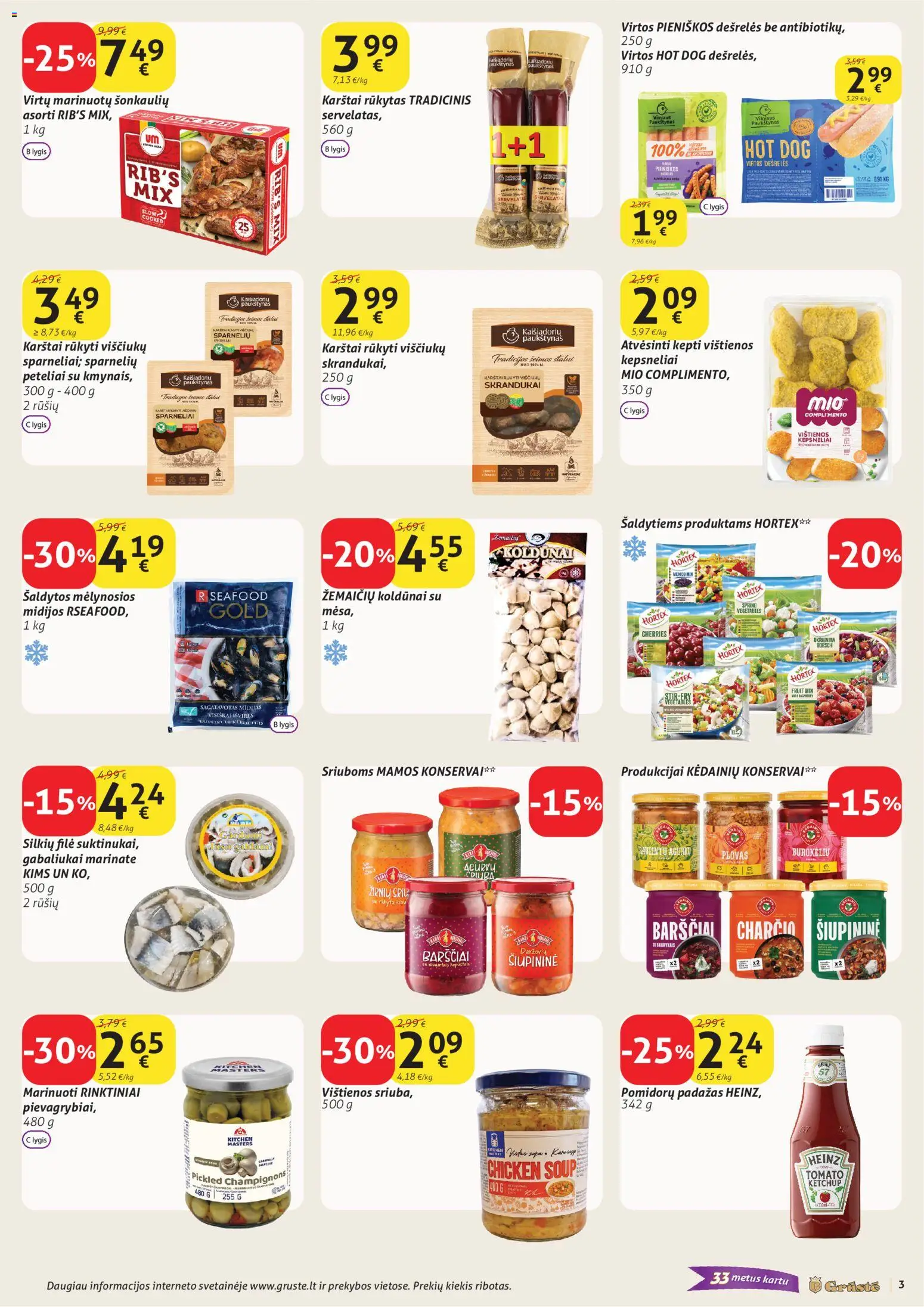 GRUSTE akcijos nuo 02.01.2026 | Puslapis: 3 | Prekių: Vištienos, Dešrelės, Padažas