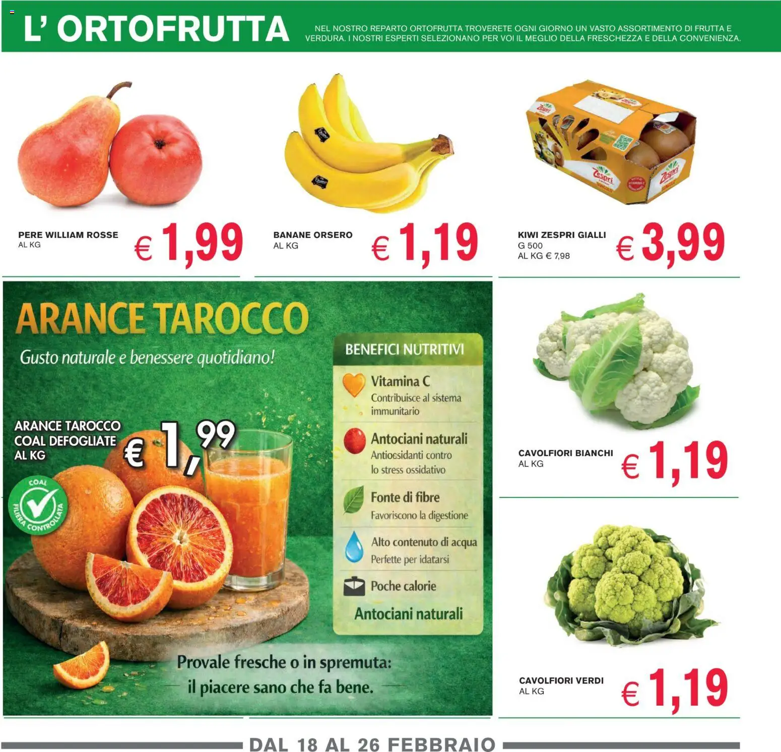 Volantino Coal del 18.02.2026 | Pagina: 2 | Prodotti: Arance, Banane, Kiwi, Frutta