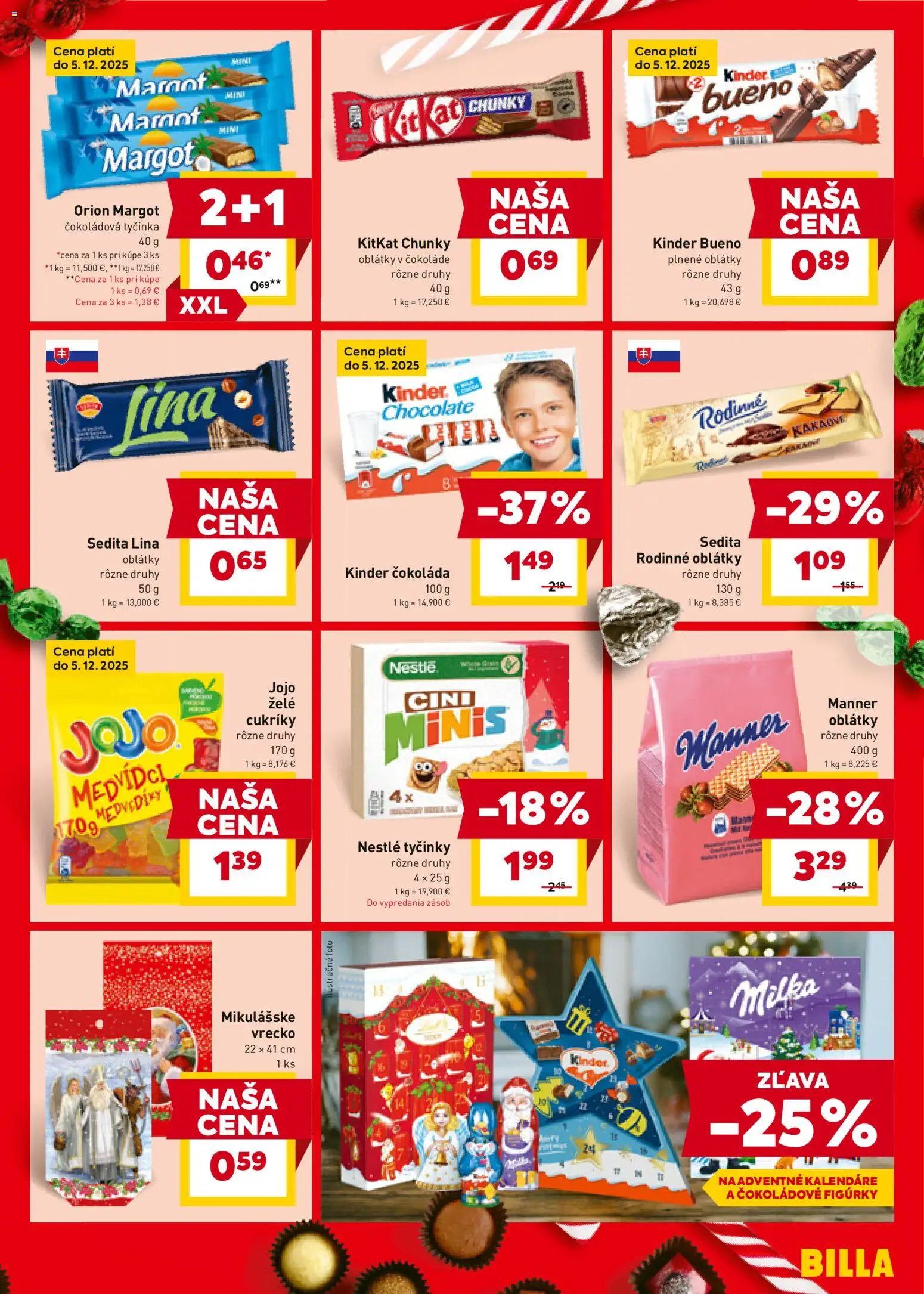 Nové Billa akcie – leták je platný od 26.11.2025 | Strana: 11 | Produkty: Kinder Bueno, Čokoláda, Cukríky, Milka