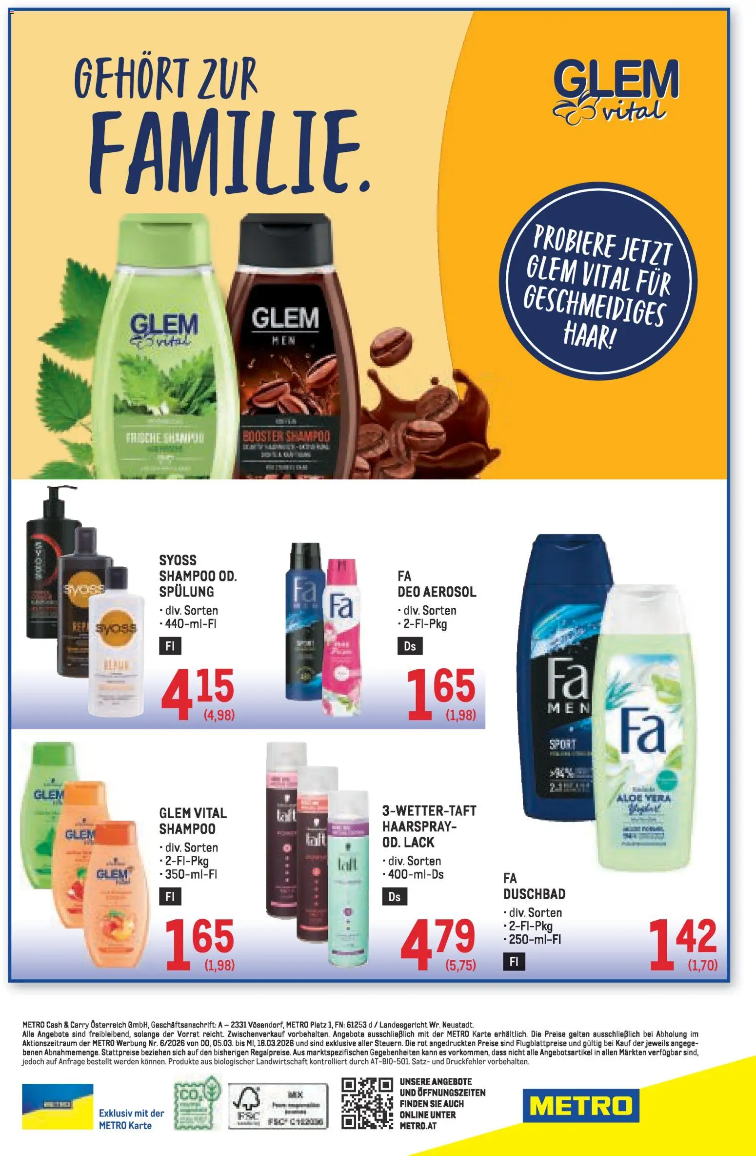 Metro Starke Marken gültig ab 05.03.2026 | Seite: 20 | Produkte: Shampoo, Spülung, Haarspray