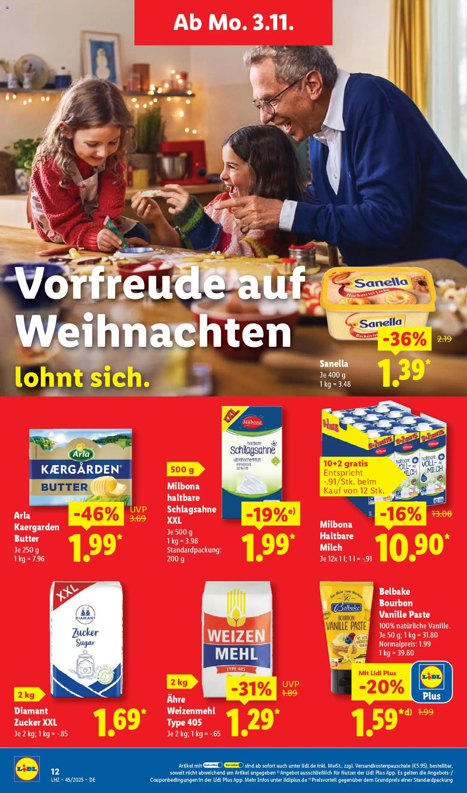 Lidl - Prospekt – gültig ab 03.11.2025 | Seite: 20 | Produkte: Schlagsahne, Milch, Zucker, Sanella
