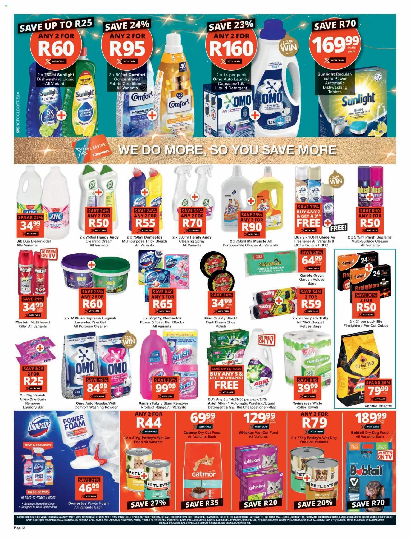 New Checkers catalogue – valid from 24.11.2025 | Page: 12 | Products: Toilet, Powder, Detergent, Dishwashing liquid
