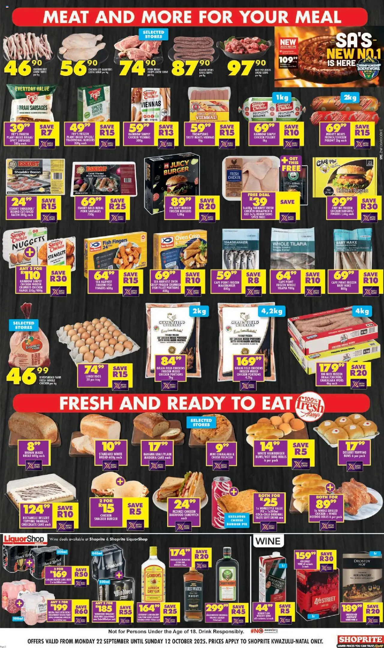 New Shoprite catalogue – valid from 22.09.2025 | Page: 2 | Products: Cake, Buns, Beer, Burgers