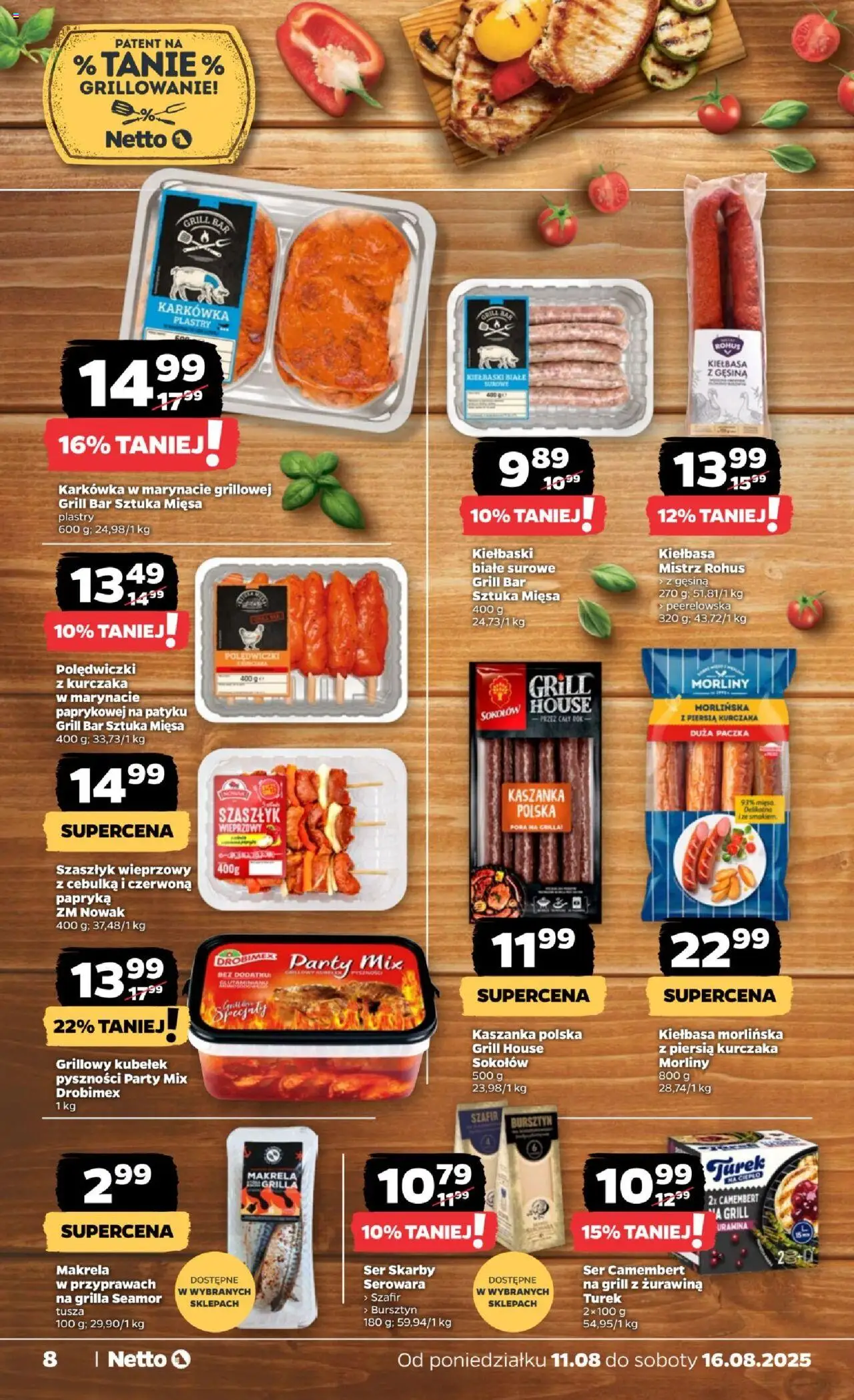 Netto gazetka - Spożywcza od 11.08.2025 | Strona: 8 | Produkty: Kiełbasa, Karkówka, Grill, Żurawina