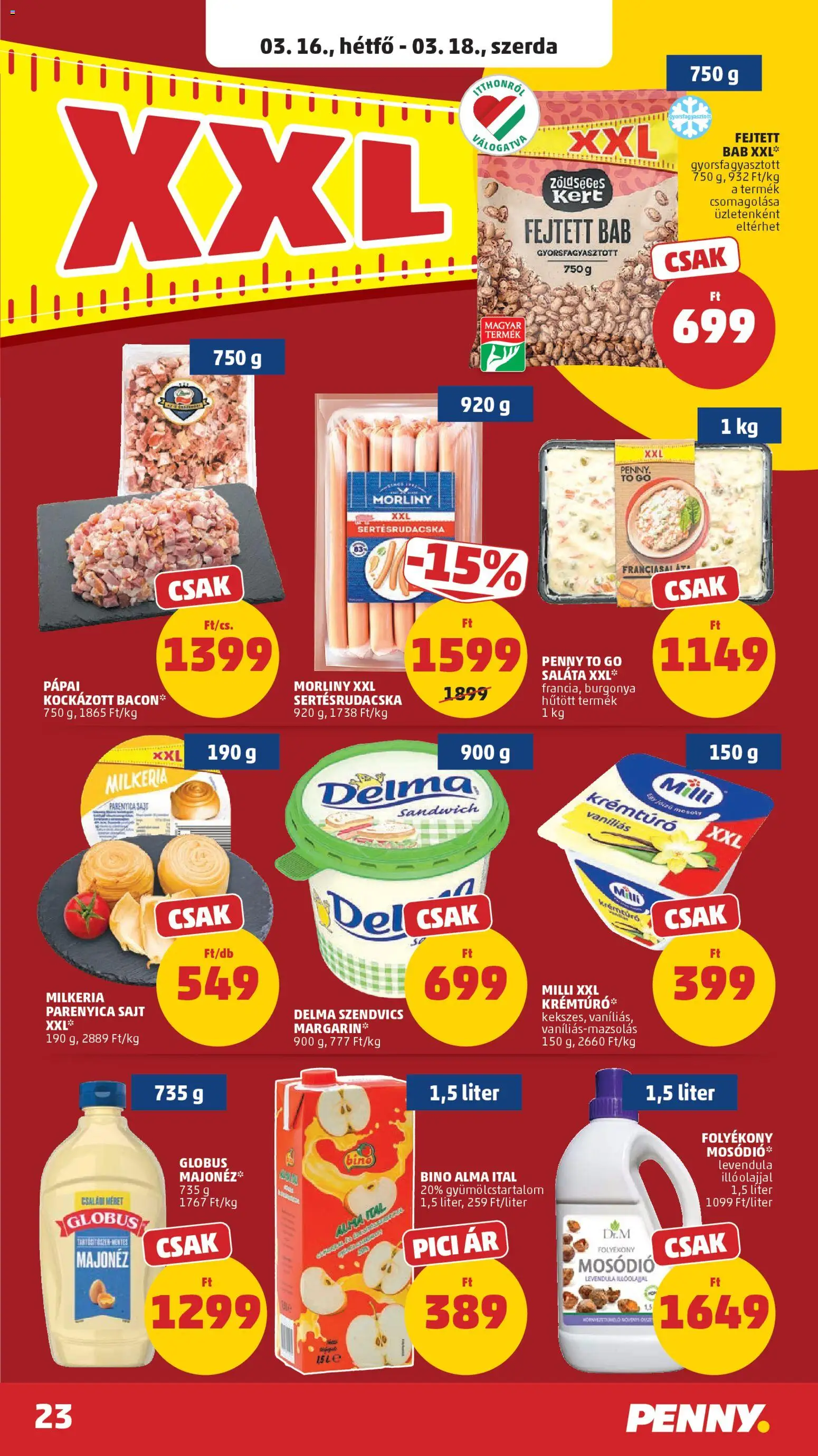 PENNY akciós ujság - amely érvényes a következő dátumtól: 12.03.2026 | Oldal: 29 | Termékek: Kockázott bacon, Krémtúró, Parenyica, Saláta