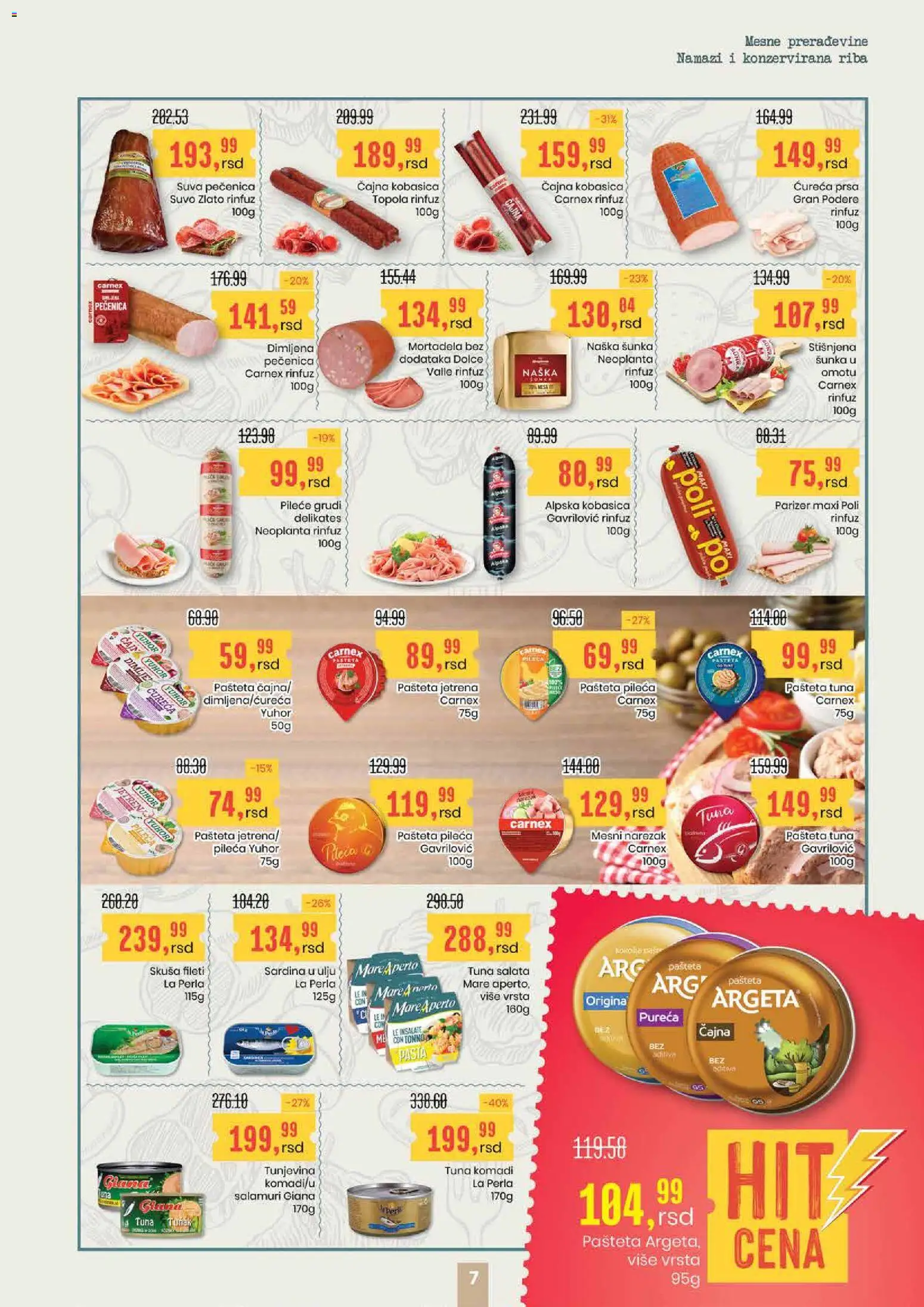 Aroma Market katalog - važi od 16.04.2026 | Strana: 7 | Proizvode: Pileće grudi, Salata, Narezak, Sardina