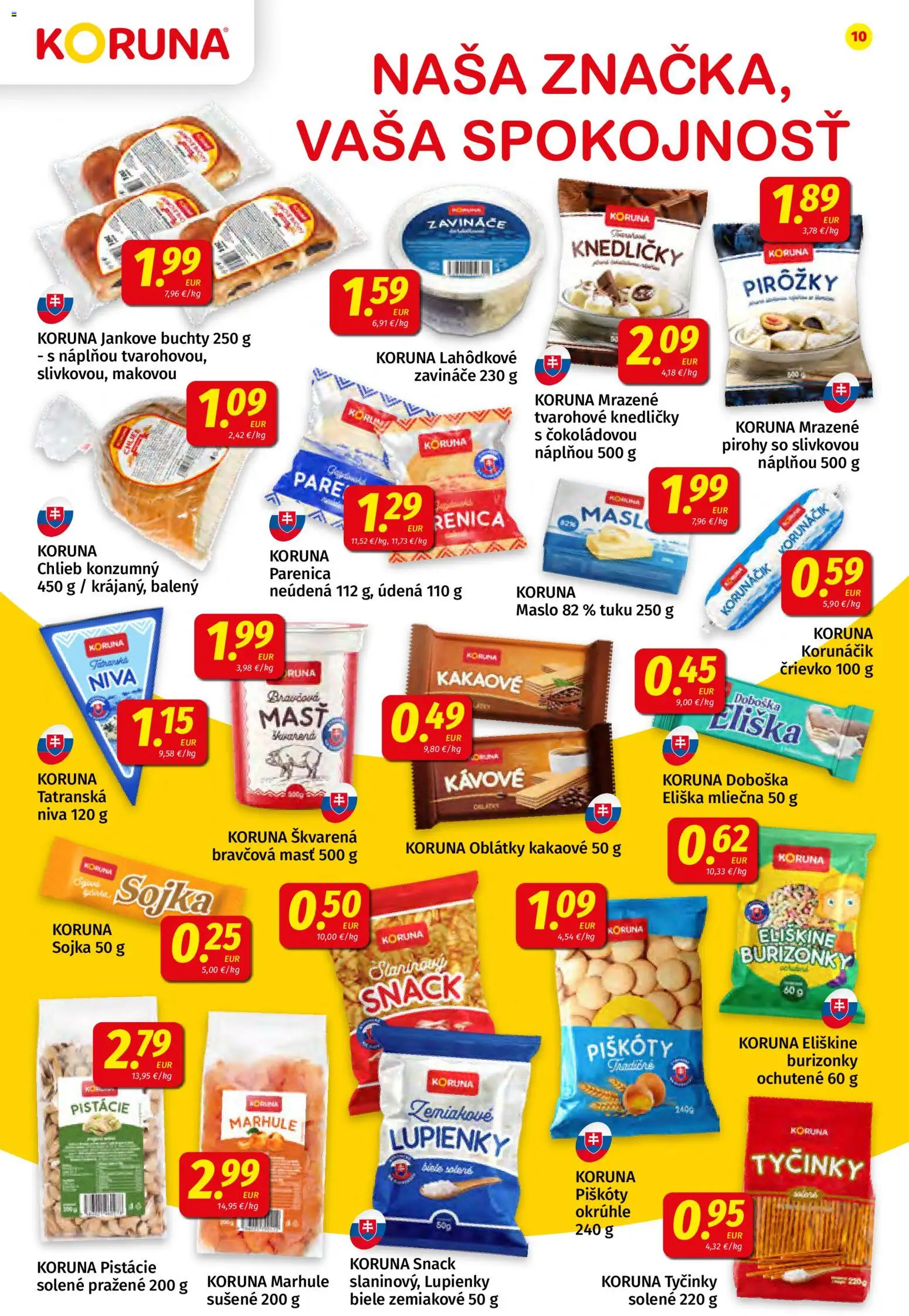Nové Koruna akcie – leták je platný od 24.10.2025 | Strana: 10 | Produkty: Maslo, Chlieb, Pirohy, Marhule
