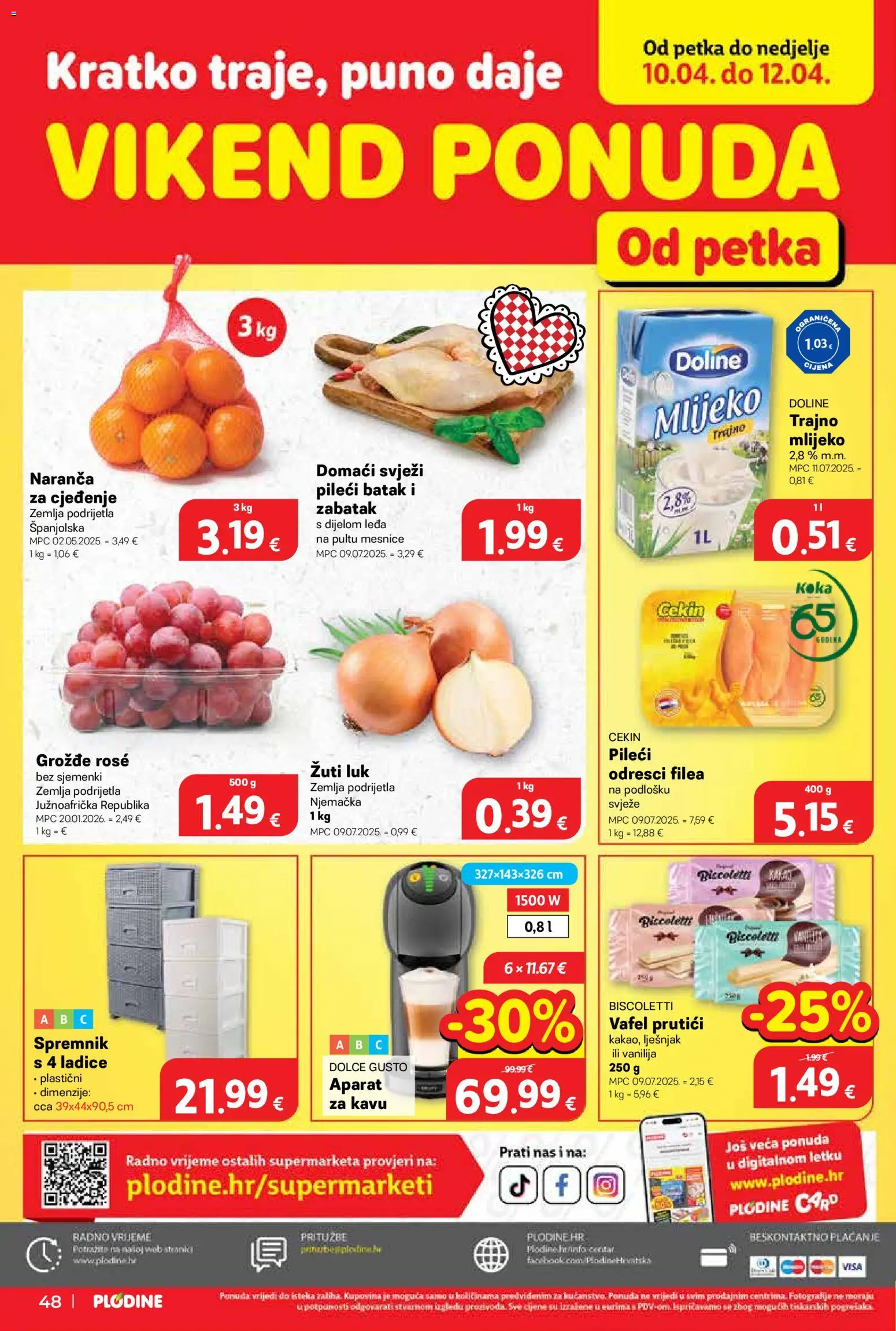 Plodine katalog | vrijedi od 08.04.2026 | Stranica: 48 | Proizvodi: Dolce Gusto, Mlijeko, Trajno mlijeko, Grožđe