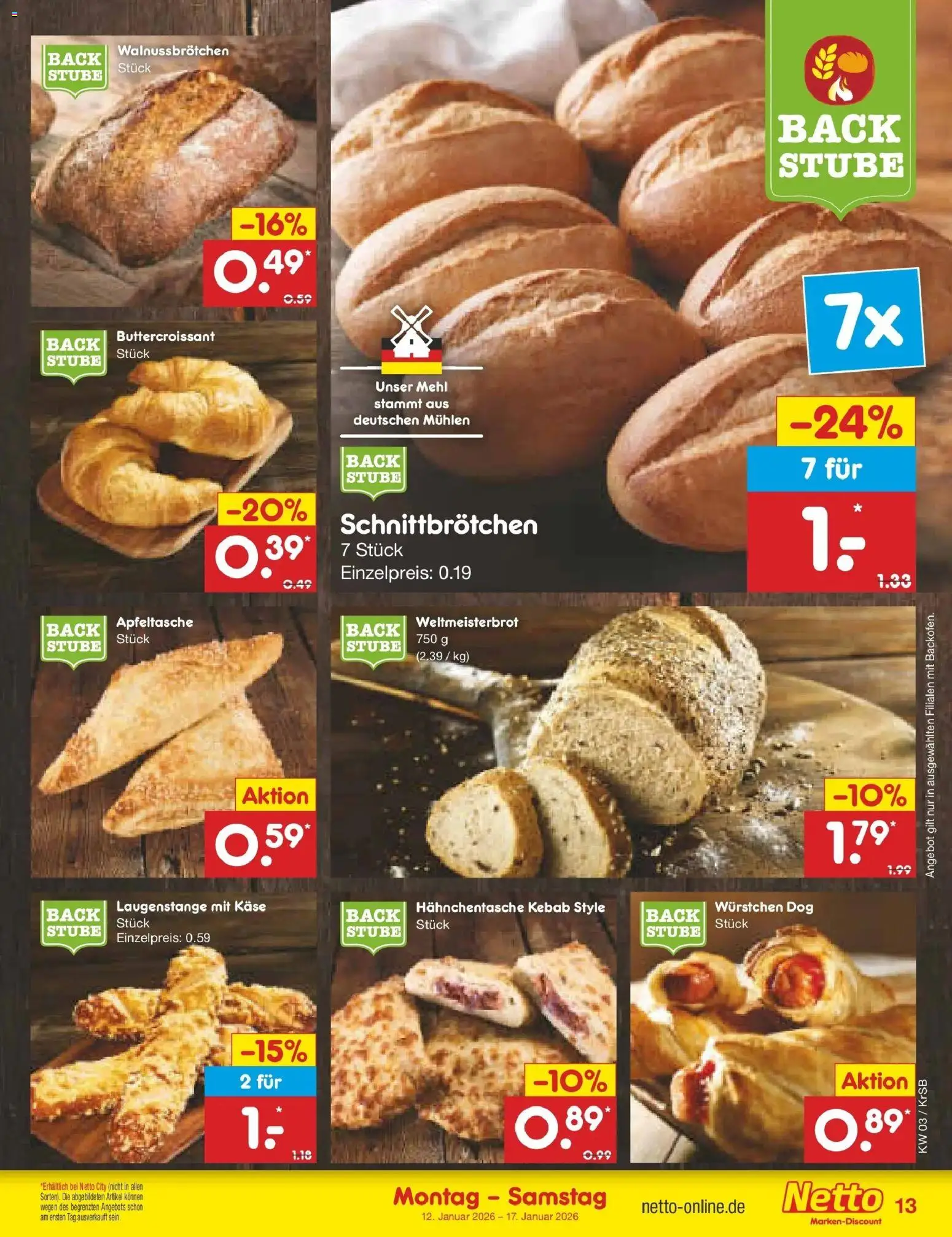 Netto Marken-Discount prospekt Jüchen	 – gültig ab 12.01.2026 | Seite: 13 | Produkte: Mehl, Käse