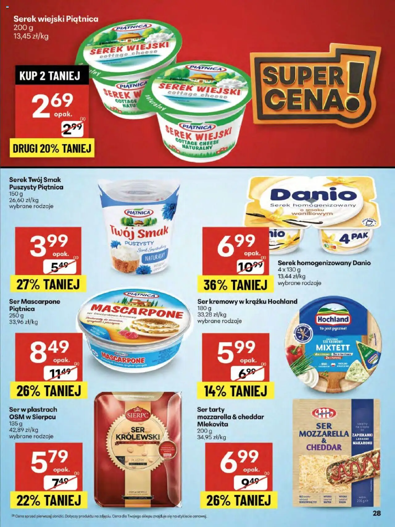 Delikatesy Centrum Gazetka od 07.08.2025 | Strona: 28 | Produkty: Serek Twój Smak, Serek homogenizowany, Lasagne, Mascarpone