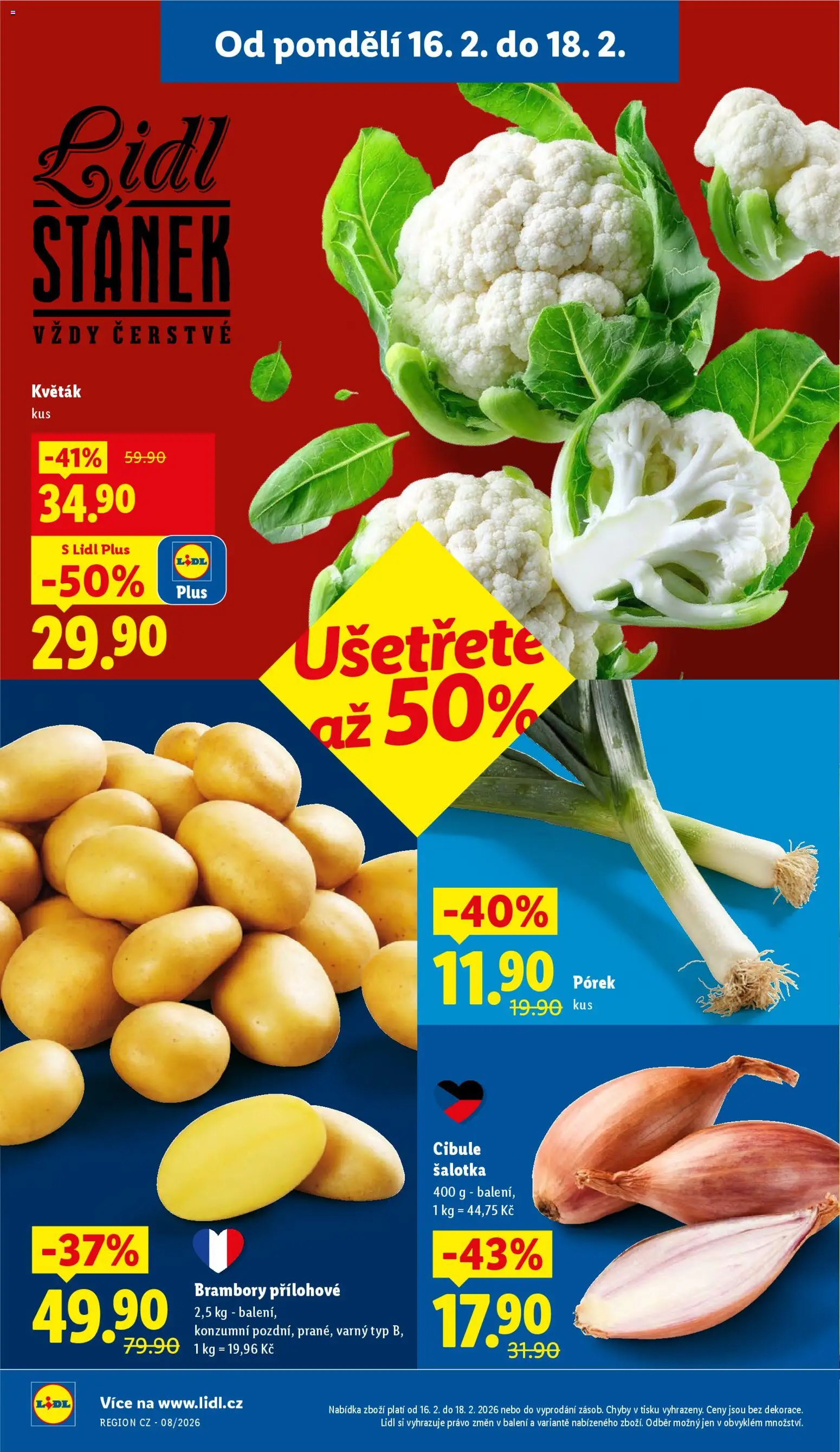 Lidl leták od 16.02.2026 | Strana: 10 | Produkty: Šalotka, Květák, Brambory, Cibule