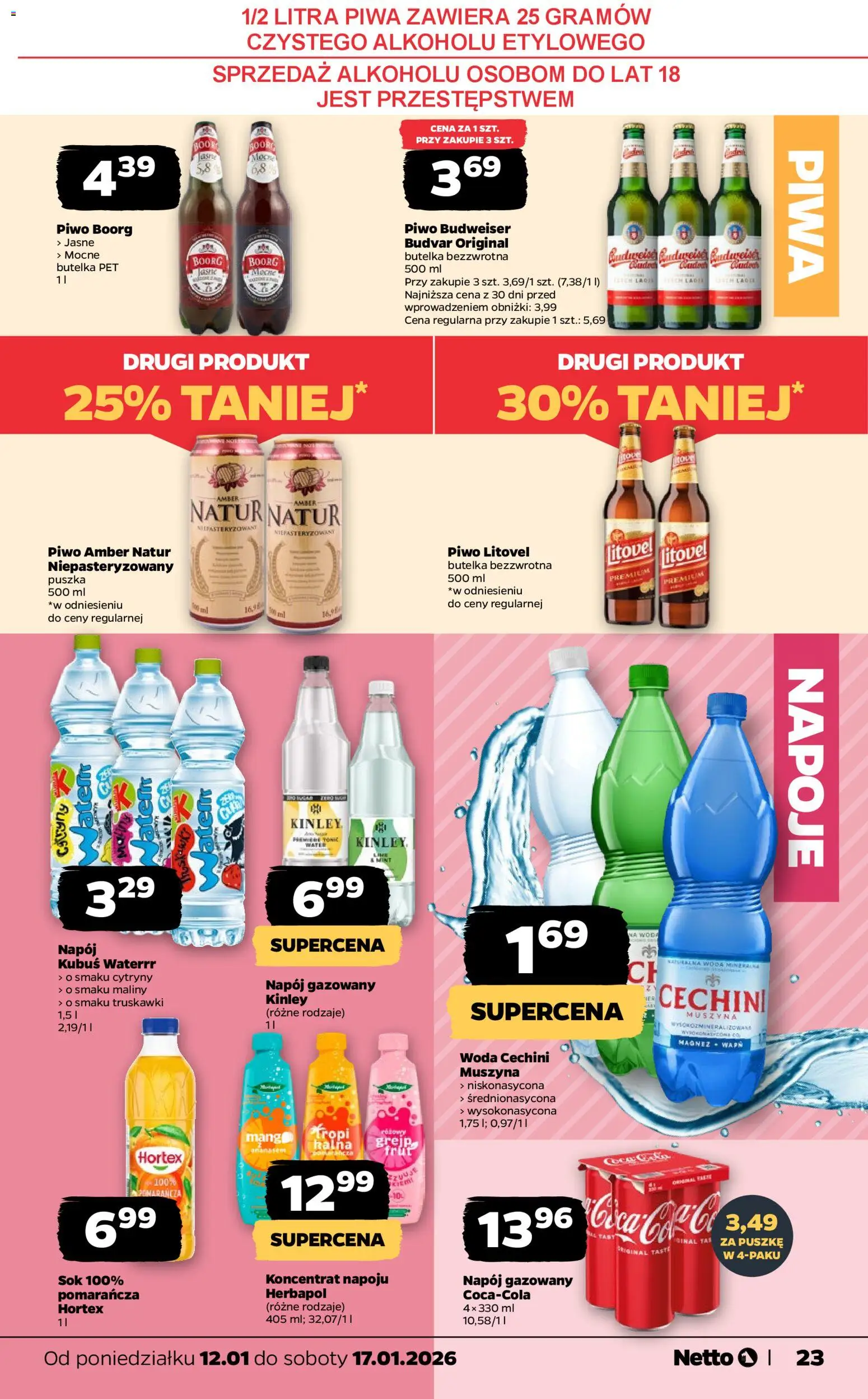 Netto gazetka - Spożywcza od 12.01.2026 | Strona: 23 | Produkty: Napoje, Cechini muszyna, Sok, Truskawki