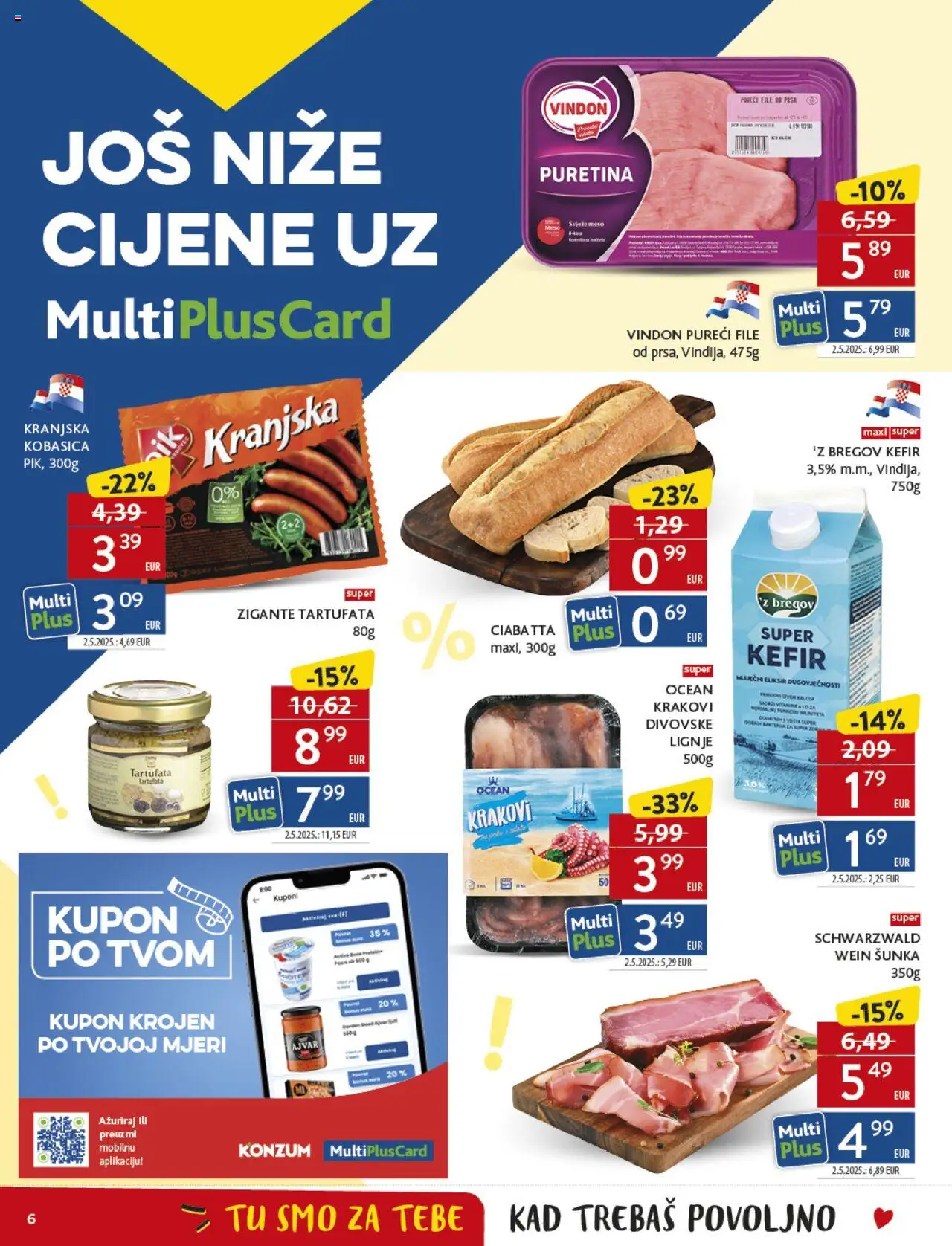 Konzum HR akciós ujság - amely érvényes a következő dátumtól: 08.10.2025 | Oldal: 6 | Termékek: Kefir, Ajvár, Ciabatta