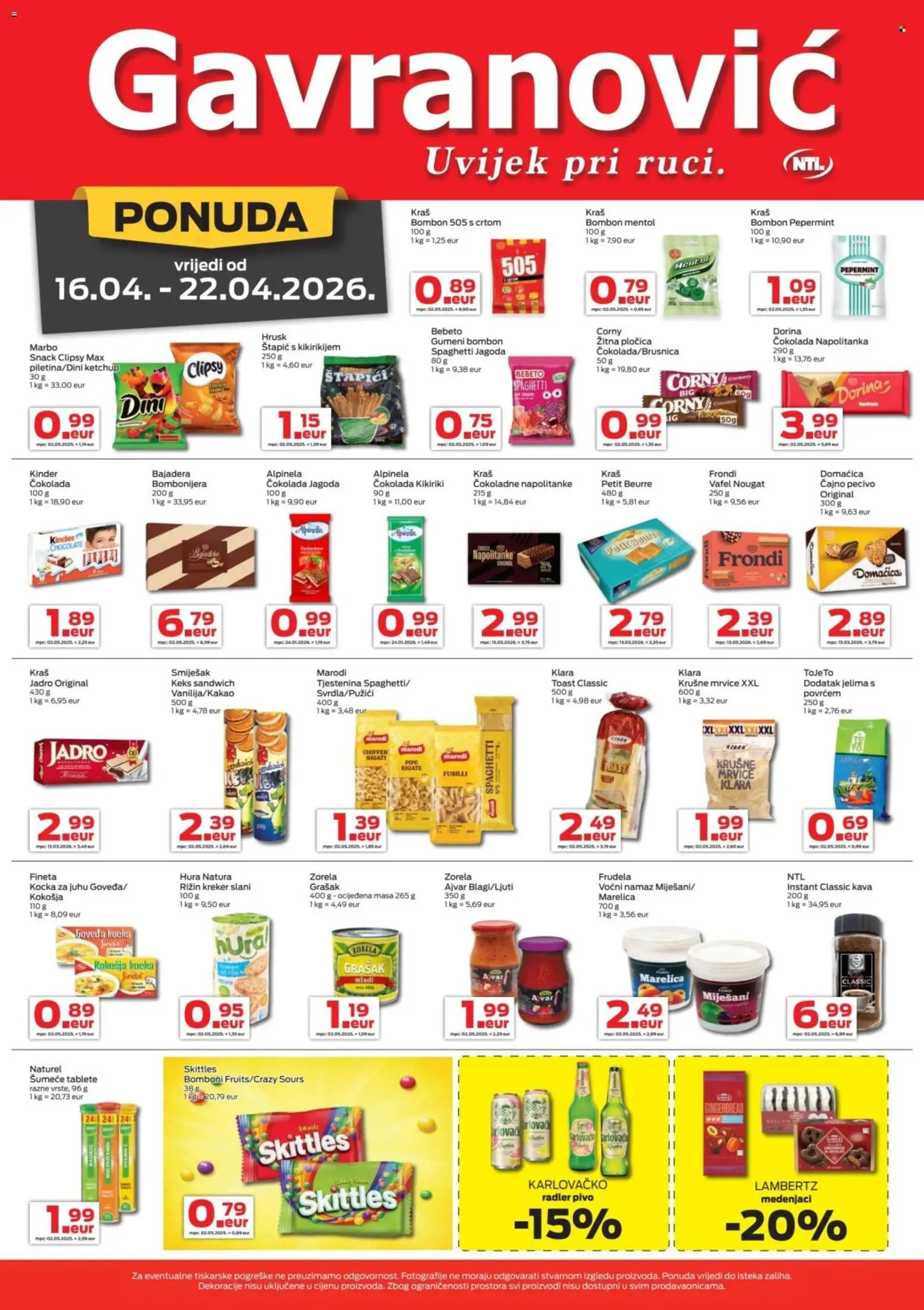 Gavranović katalog | vrijedi od 16.04.2026 | Stranica: 1 | Proizvodi: Kava, Čokolada, Štapići, Pecivo