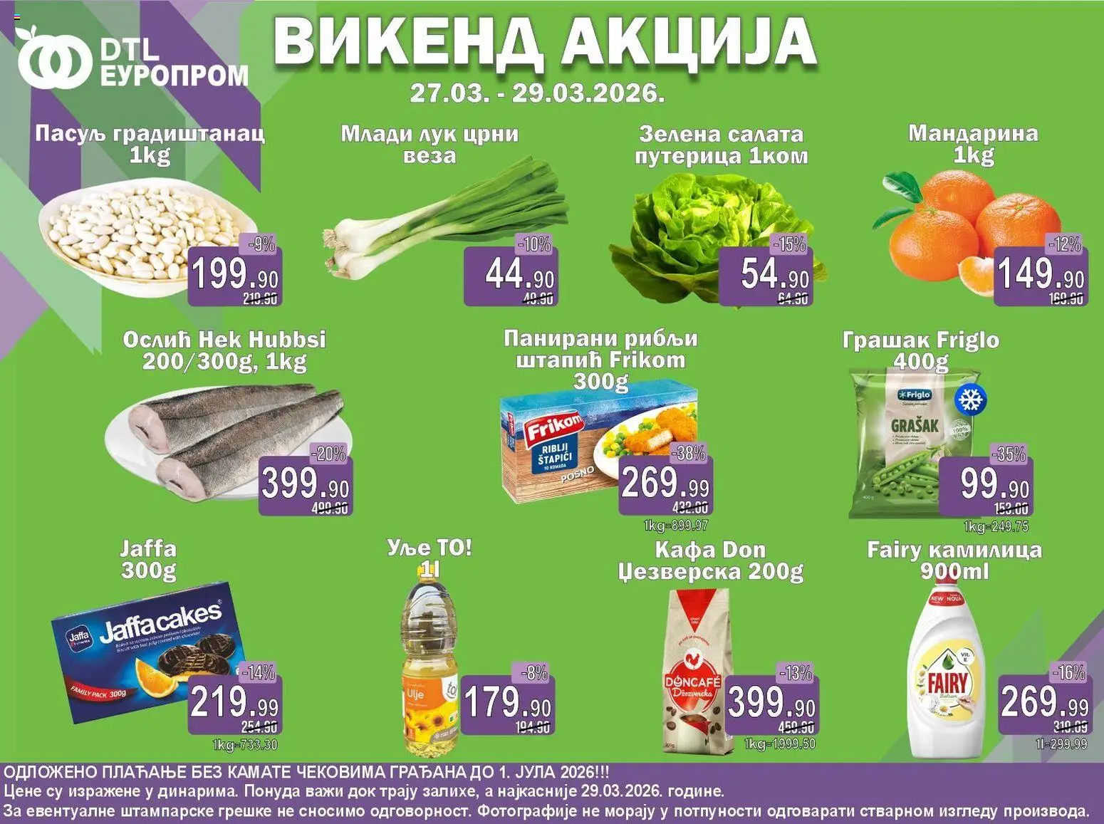 Europrom katalog - važi od 27.03.2026 | Strana: 1 | Proizvode: Grašak, Doncafe, Ulje