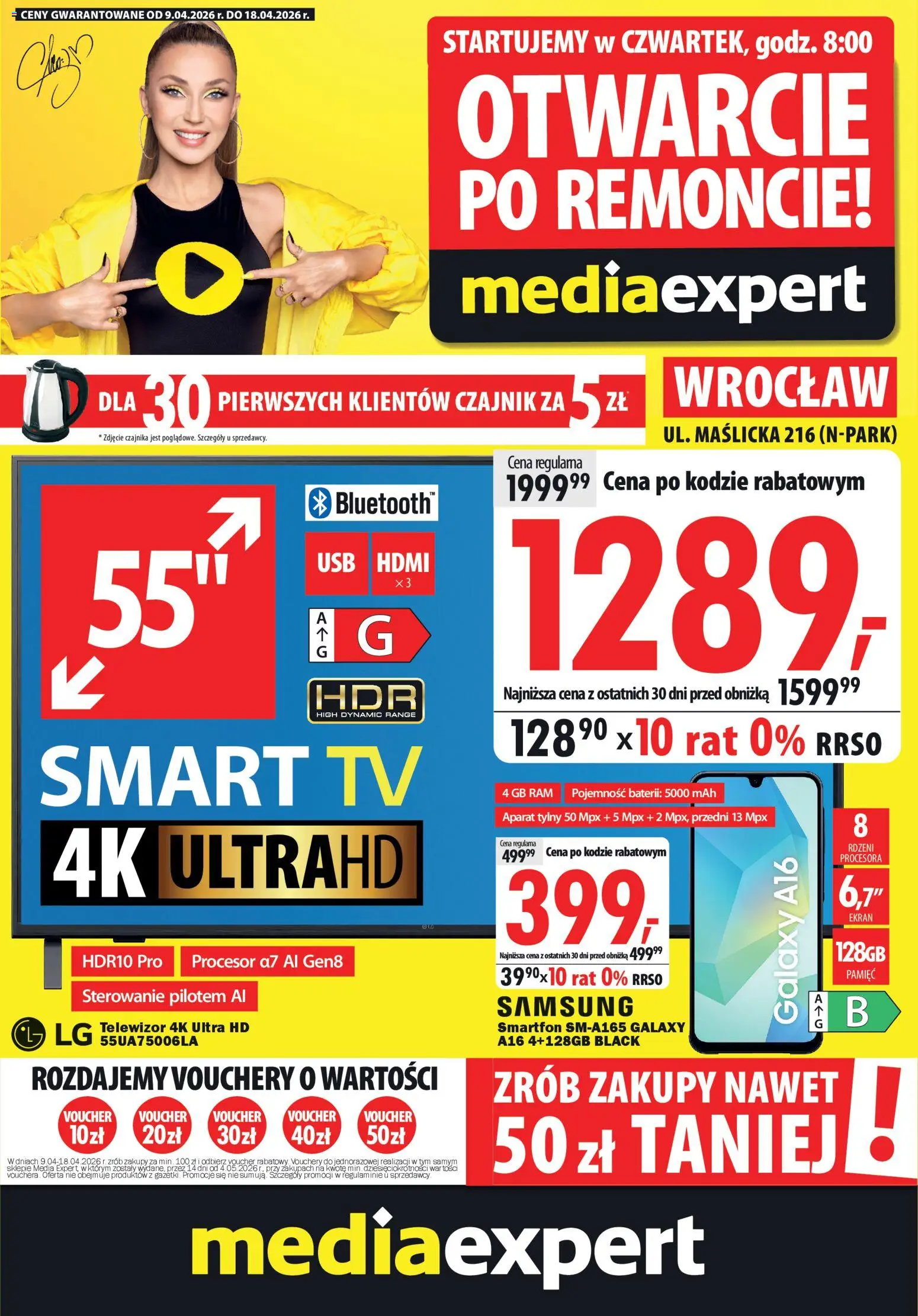 Mediaexpert promocje - Otwarcie po remoncie Wrocław od 09.04.2026 | Strona: 1 | Produkty: Smartfon, Telewizor, Czajnik