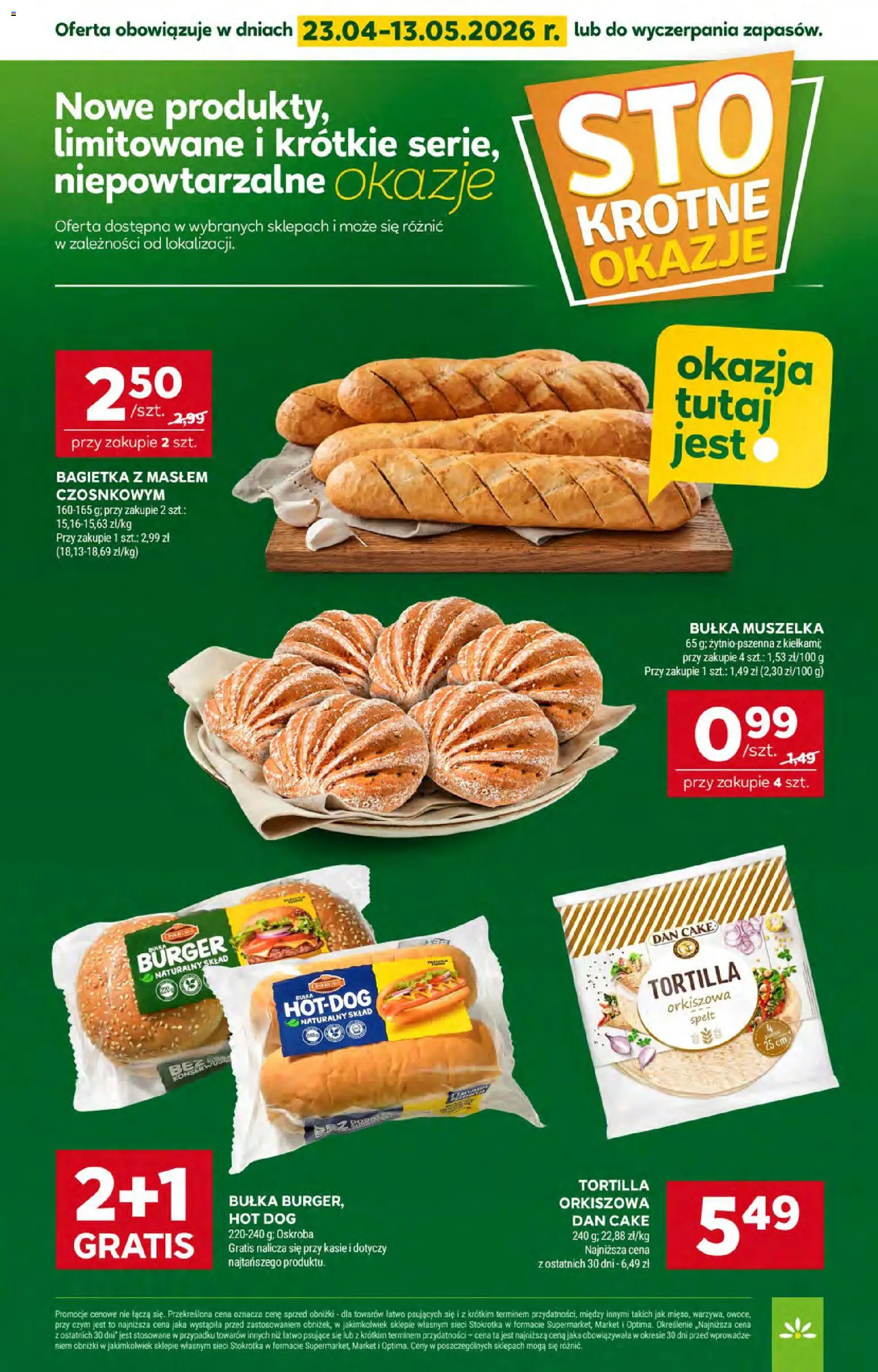 Stokrotka gazetka - Market od 23.04.2026 | Strona: 30 | Produkty: Stokrotka, Tortilla, Bułka, Bagietka