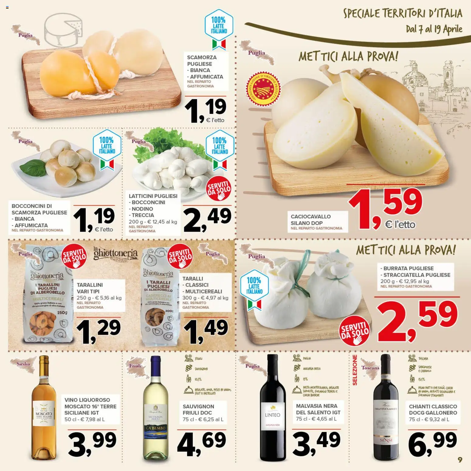 Volantino Todis del 07.04.2026 | Pagina: 9 | Prodotti: Latte, Vino, Taralli, Stracciatella