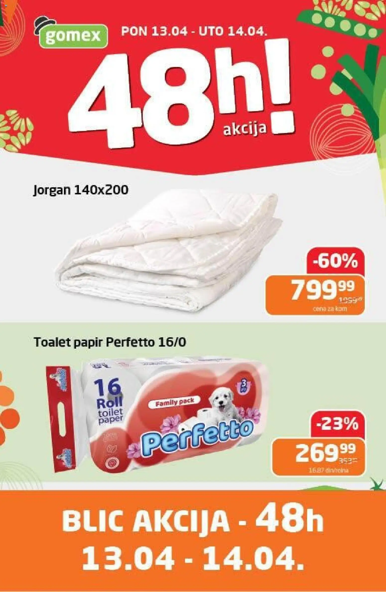 Gomex katalog - važi od 13.04.2026 | Strana: 1 | Proizvode: Toalet papir, Jorgan