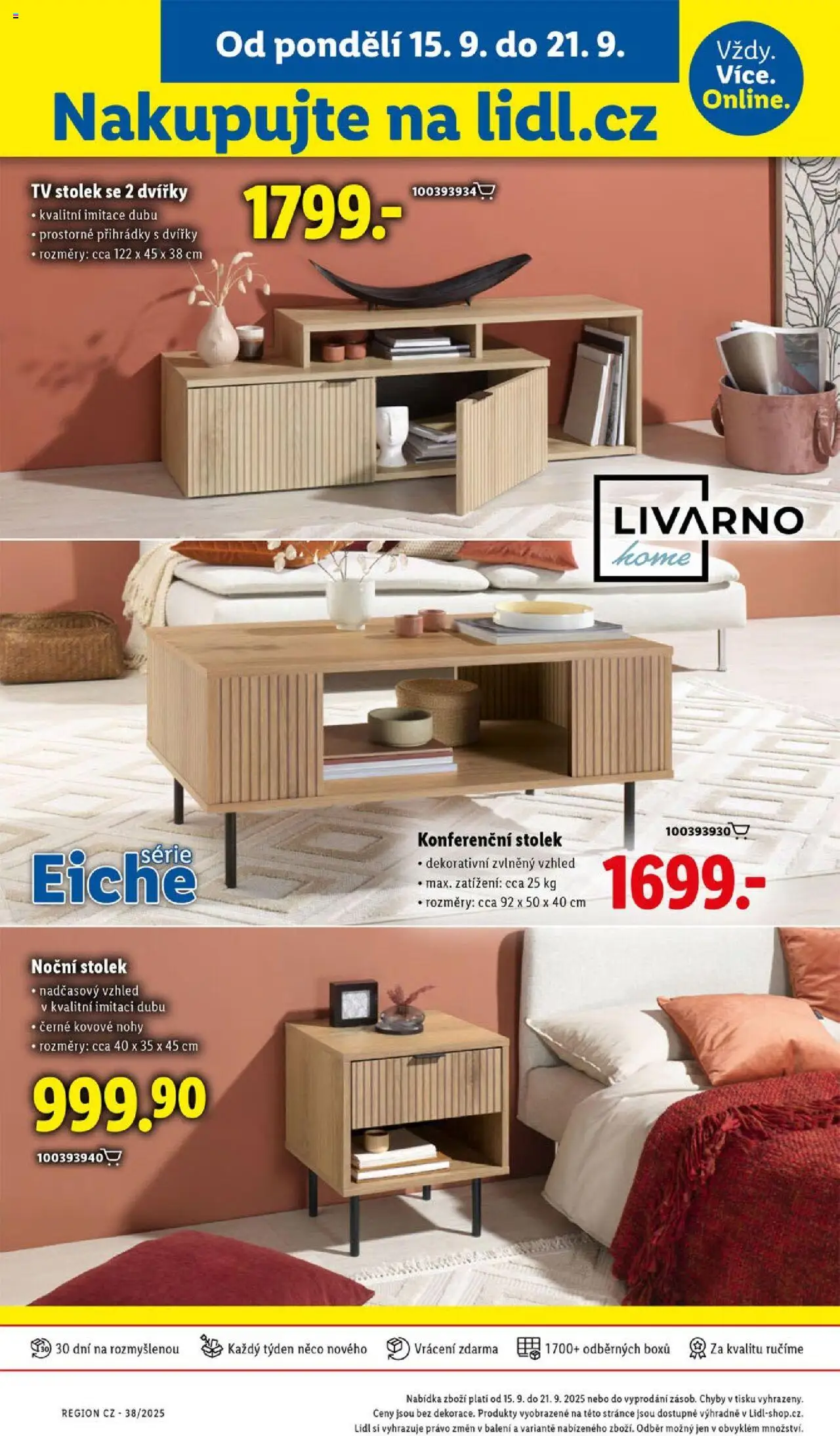 Lidl leták od 15.09.2025 | Strana: 46 | Produkty: Tv, Noční stolek, Konferenční stolek, Stolek